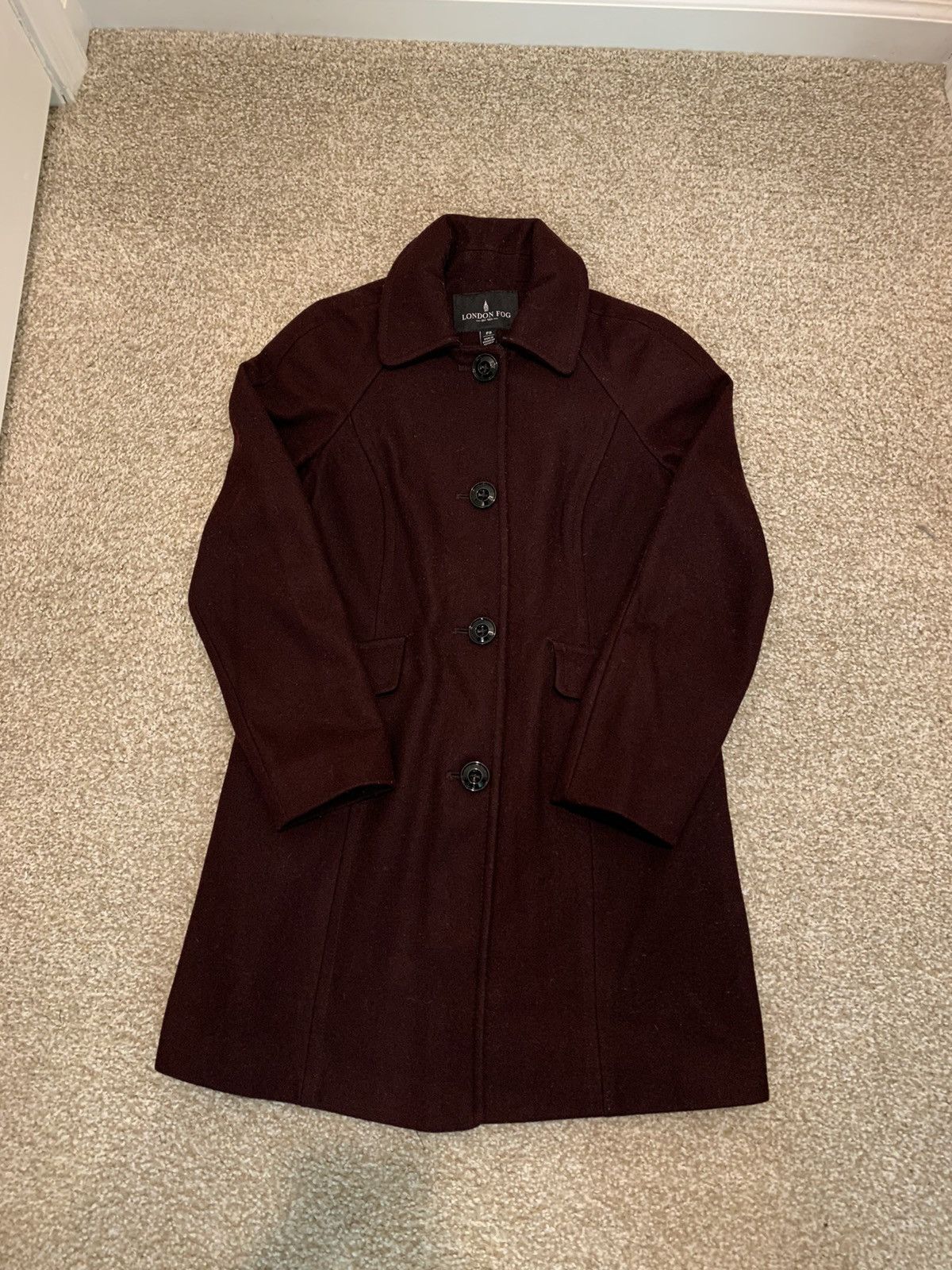 image of London Fog Button Up Wool Coat in Maroon, Men's (Size Small)