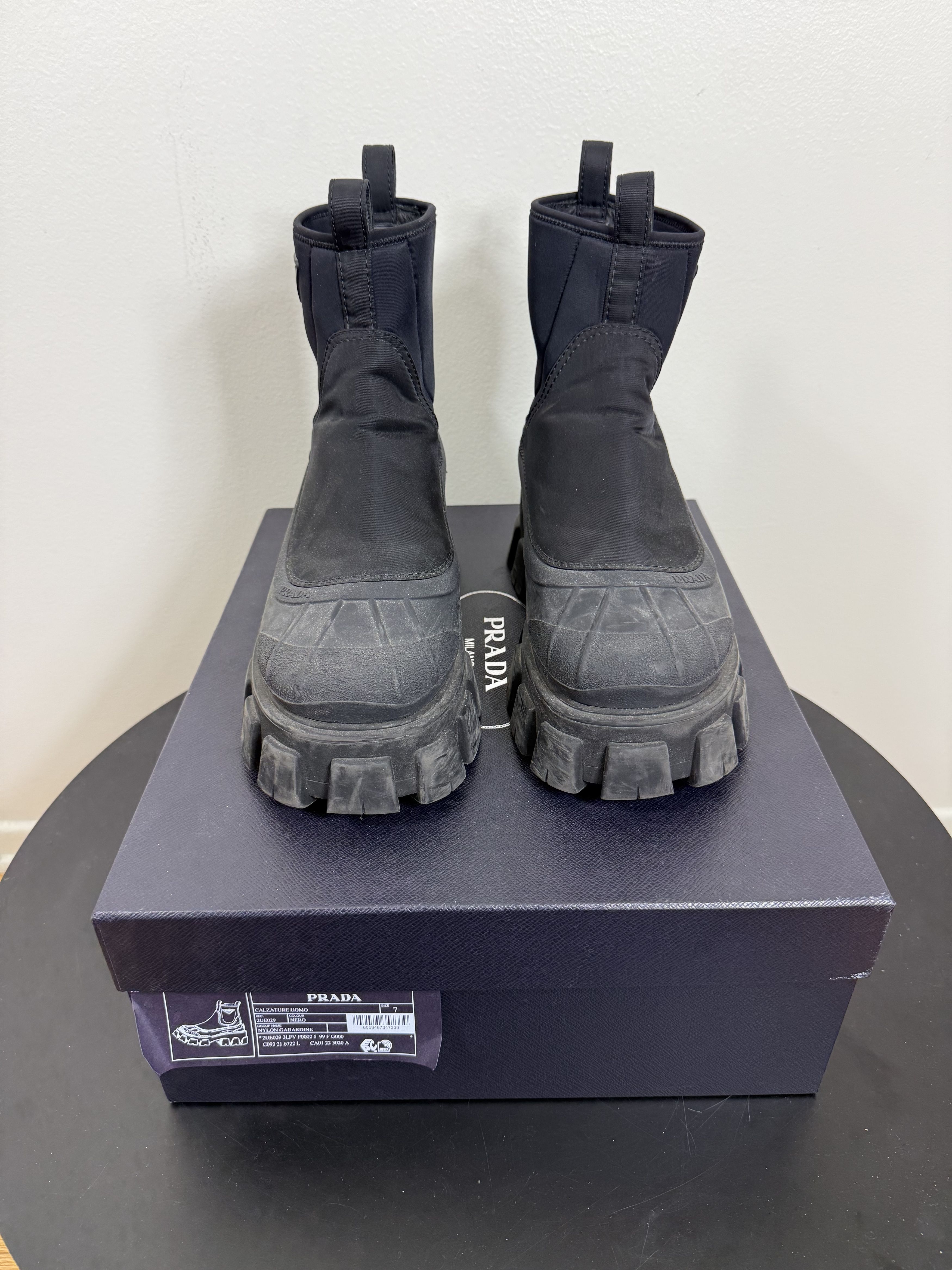 Prada Black Nylon Gabardine Rubber Triangle Logo Duck Boots Size US 9 / EU 42 - 2 Thumbnail