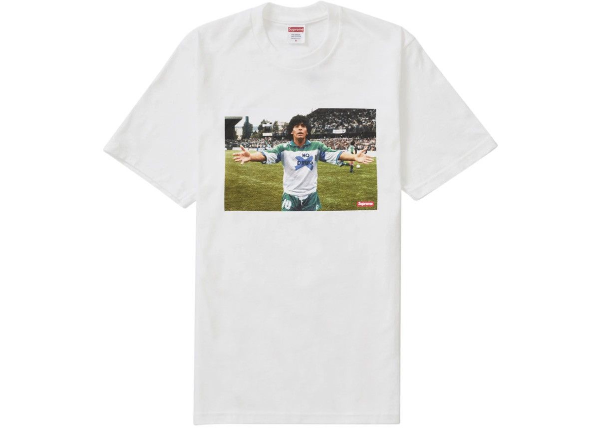 Image of Supreme Small Size Maradona Tee Shirt White, Men's