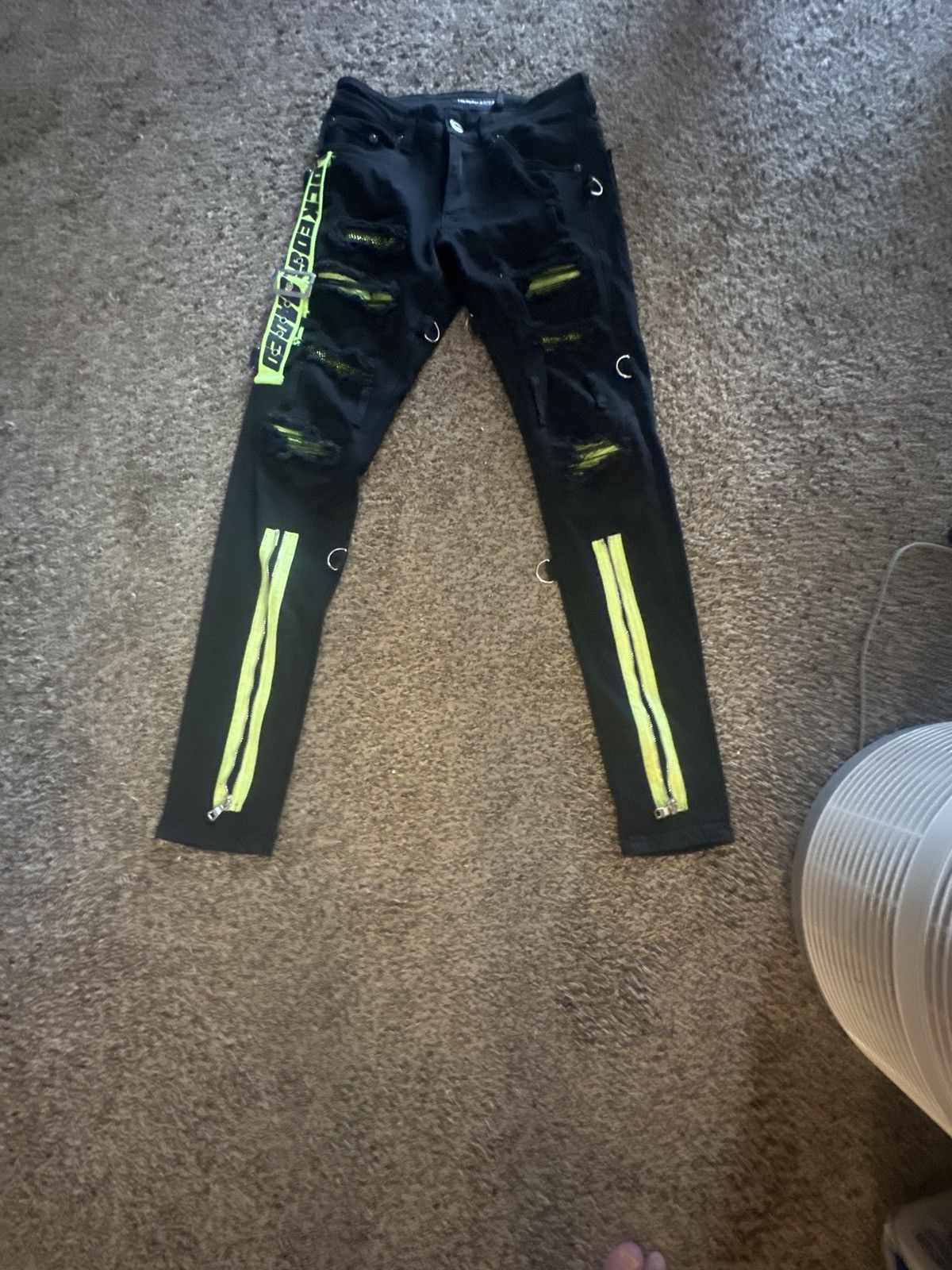 Other Locked & Loaded Black Strap Jeans w/ Neon Zippers (size 28) Size US 28 / EU 44 - 1 Thumbnail