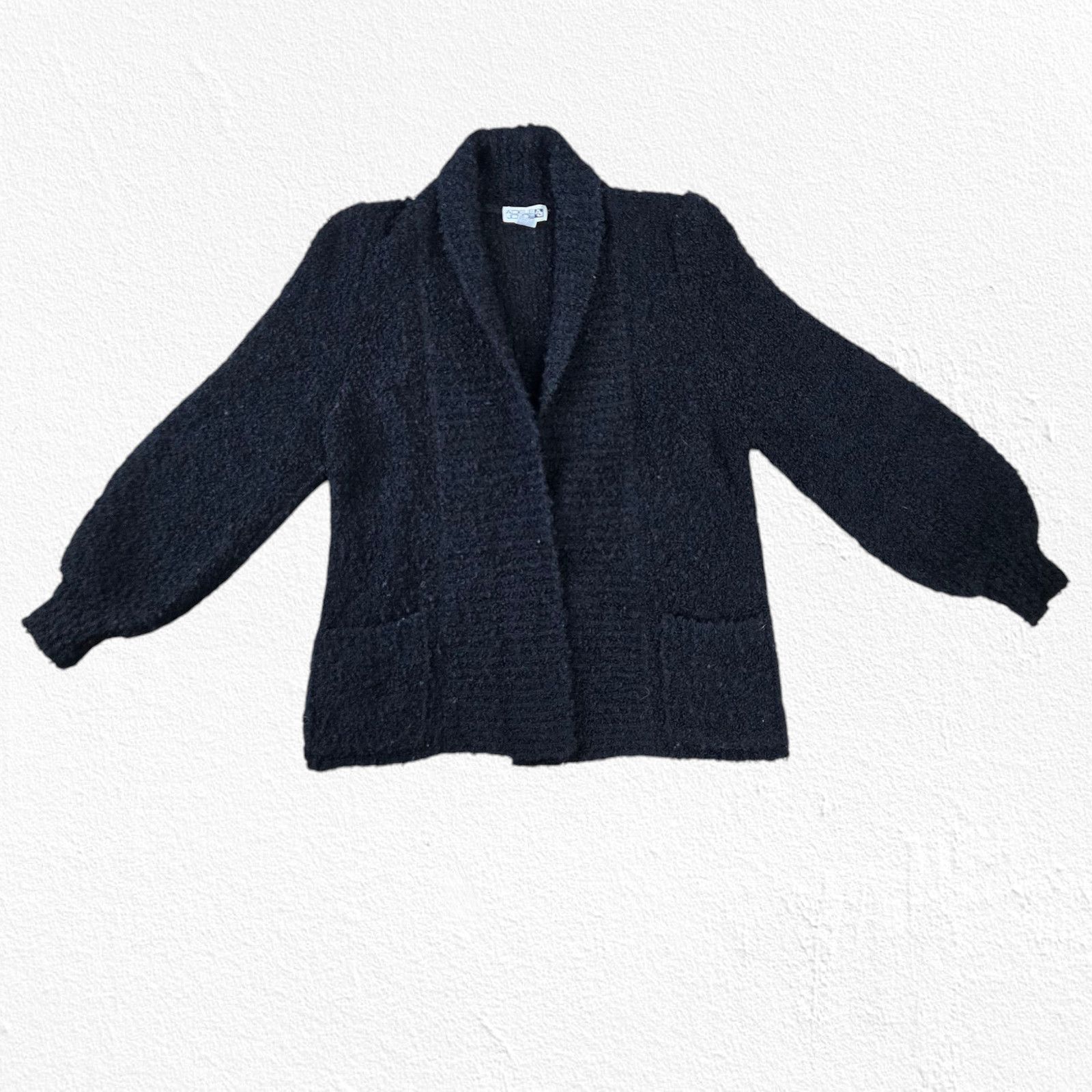 Vintage 80s Black Boucle Knit Cardigan Wool Blend Jacket Size Small Size S / US 4 / IT 40 - 2 Thumbnail