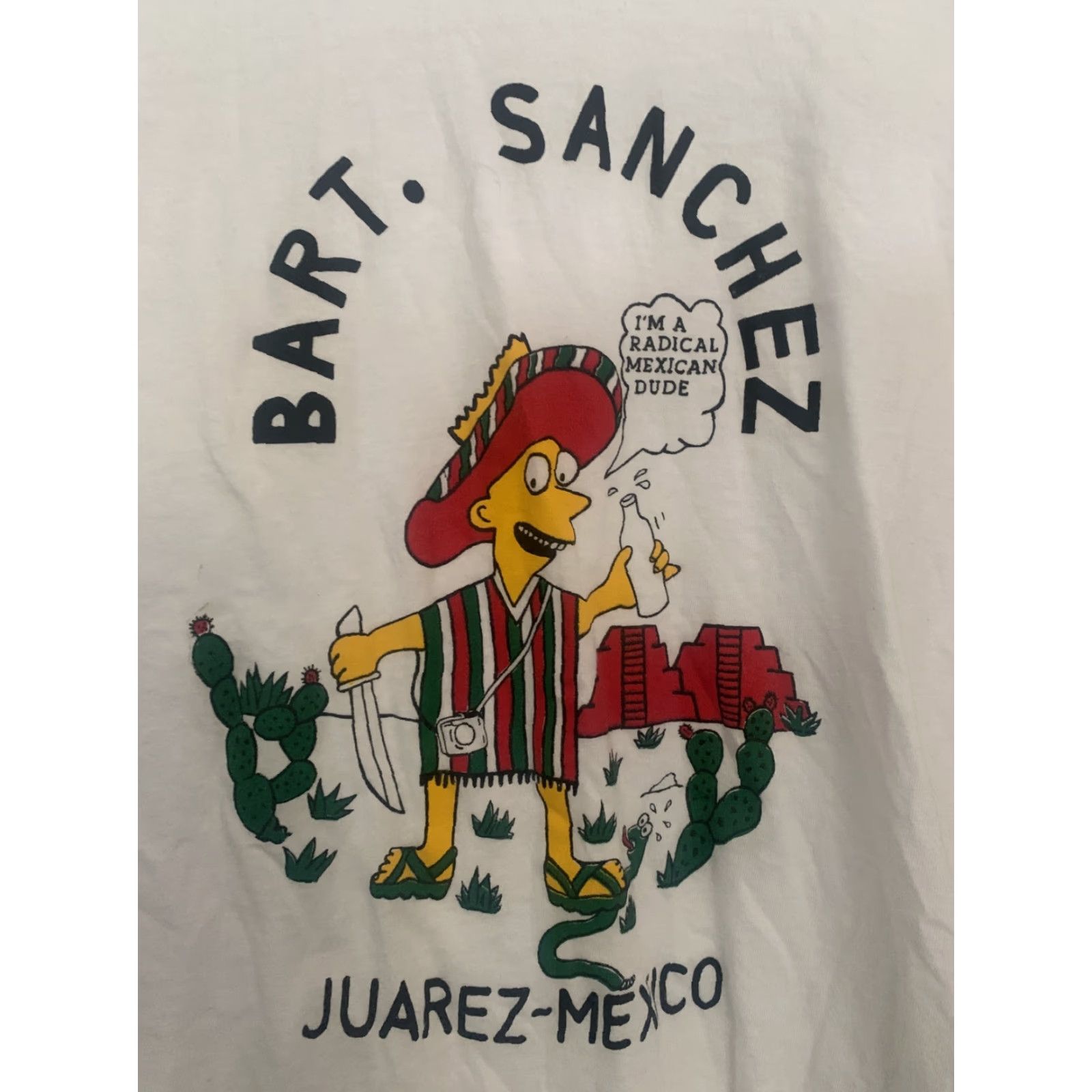 Fruit Of The Loom VINTAGE The Simpsons Bart Sanchez T Shirt XL I Am A Mexican Radical Dude Shirt Mens 90s White Cotton Fruit of the Loom Logo Short Sleeve Crew Neck Size US XL / EU 56 / 4 - 2 Thumbnail