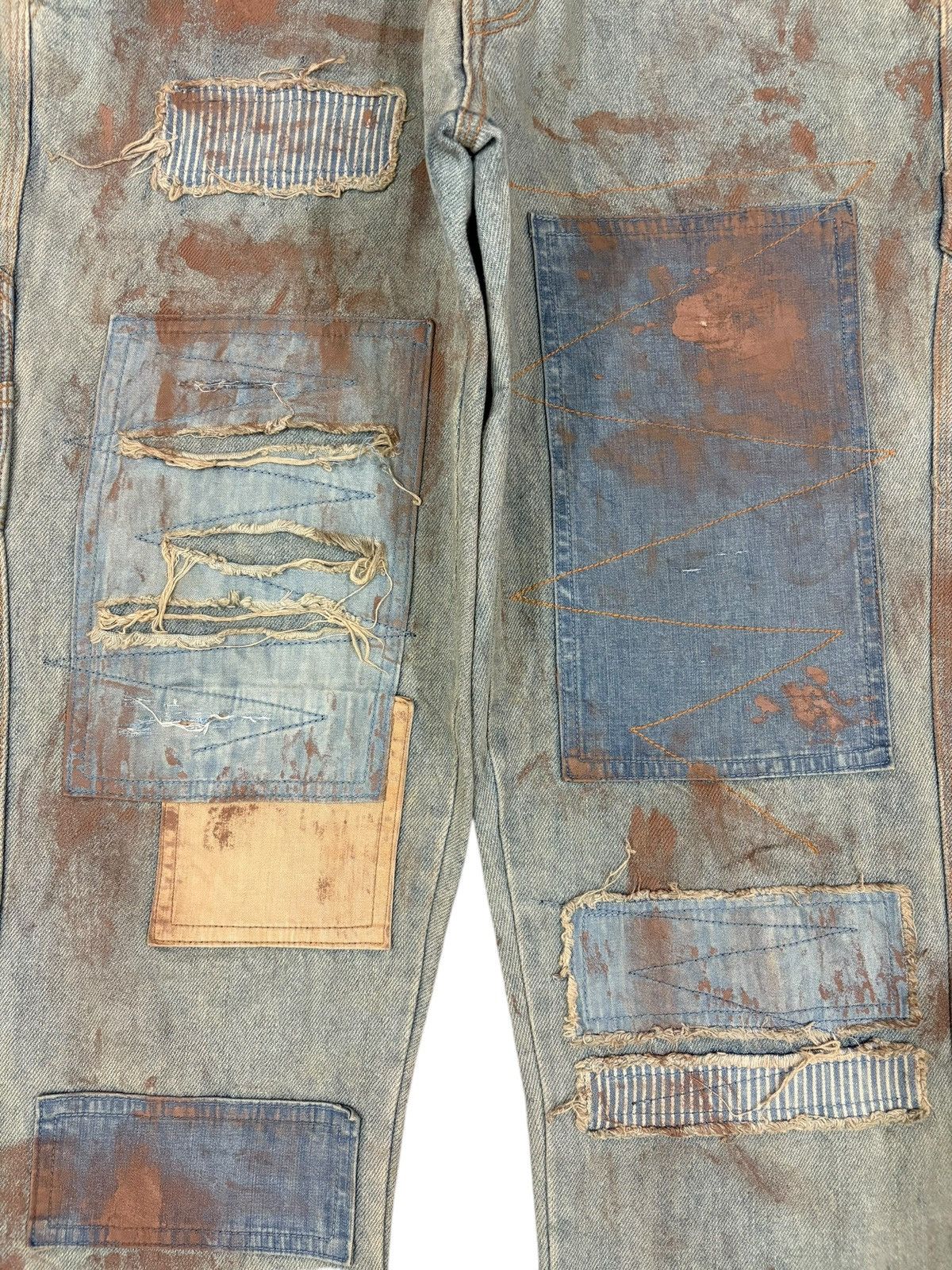 Japanese Brand Vintage Japanese Rusty Painted Patch Flare Jeans Size US 33 - 5 Thumbnail