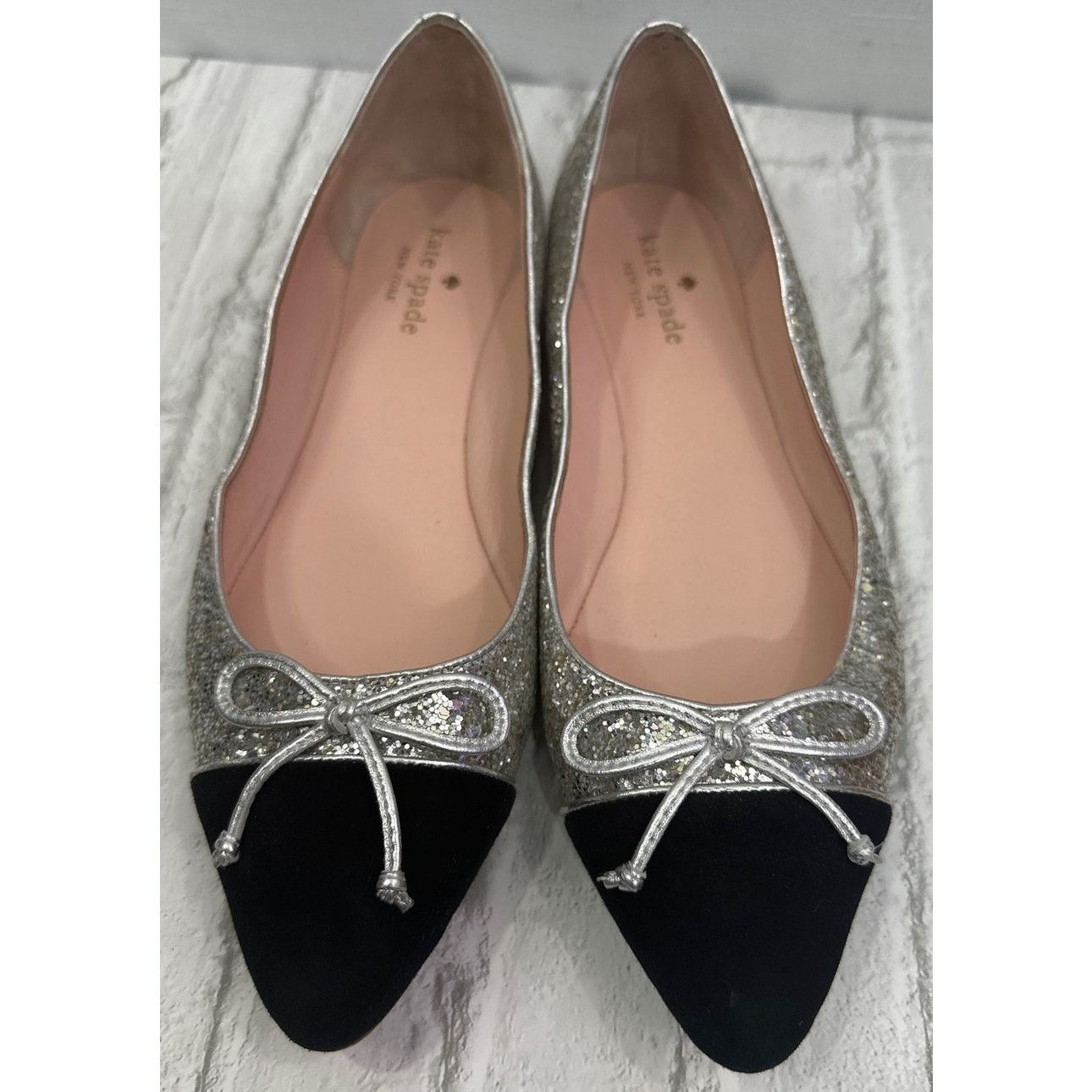 Kate Spade Kate Spade Point Toe Silver Black Sequin Ballet Flat Bow 9M Size US 9 / IT 39 - 1 Thumbnail