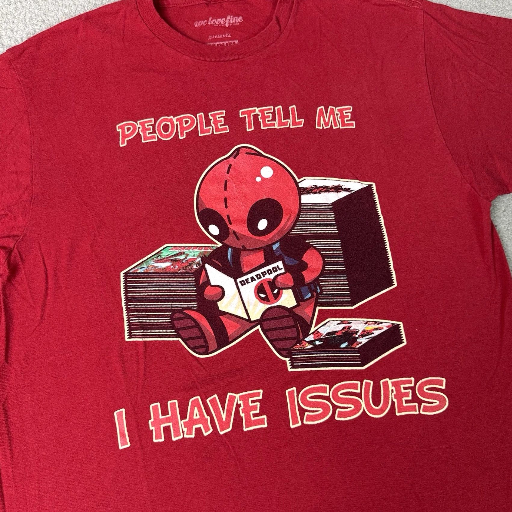 Vintage Marvel Deadpool T Shirt Mens L Red Crew Neck Short Sleeve Jersey Cotton Graphic Print Love 90s? No, not 90s since unknown. Size US L / EU 52-54 / 3 - 2 Thumbnail
