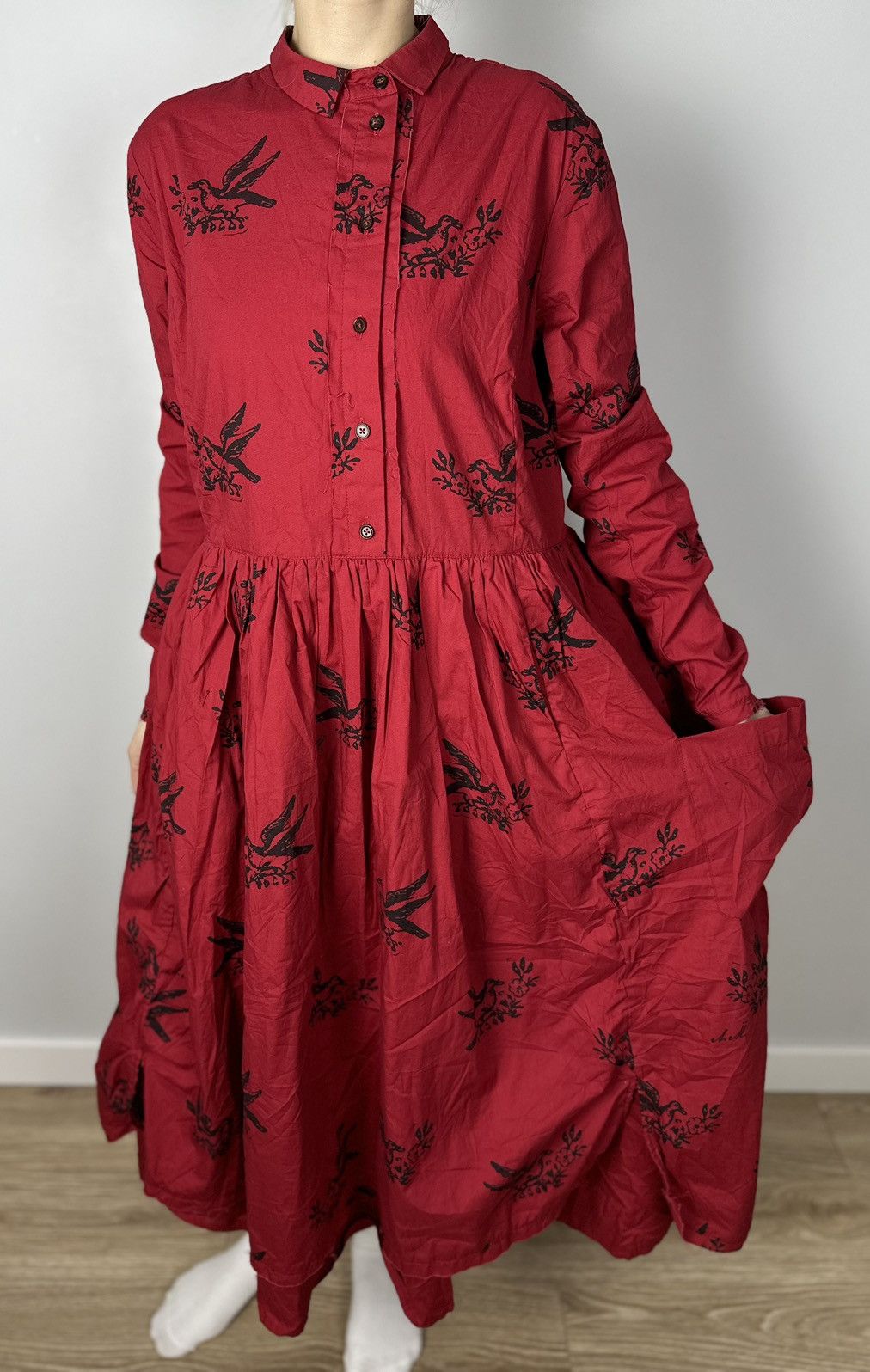 image of Aleksandr Manamis Designer Denmark Dress Bird Avant Gare in Red, Women's (Size Small)