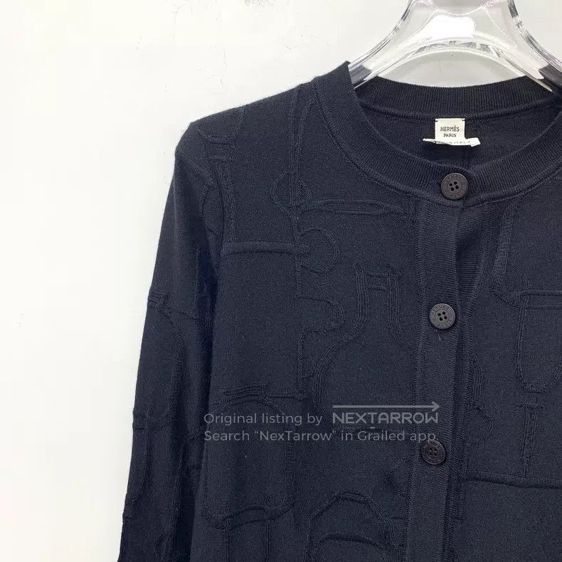 Hermes Hermes Black Jacquard Cashmere Round Neck Single Button Lo Size XXS / US 00 / IT 34 - 3 Thumbnail