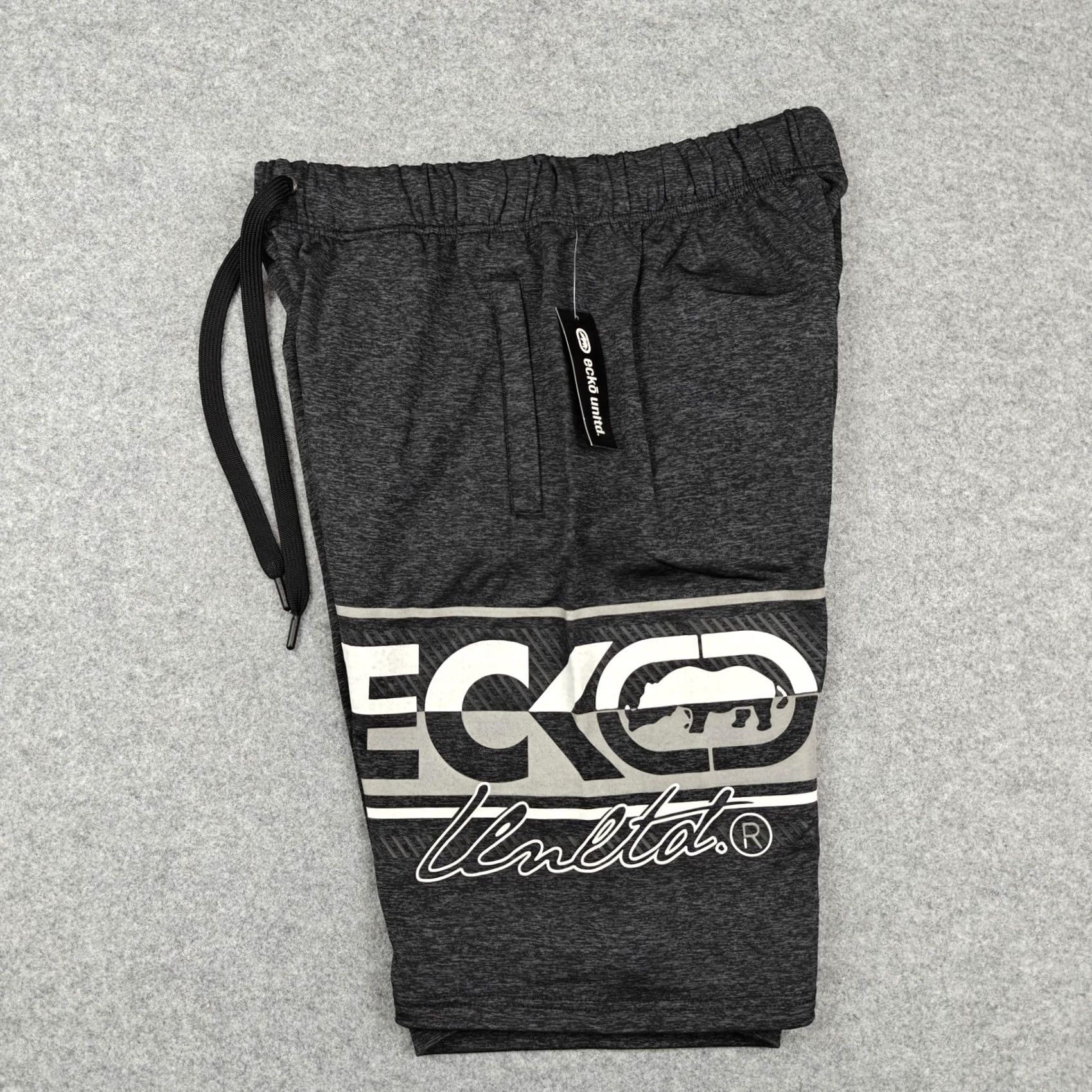 Ecko Unltd. Ecko Unltd Mens Regular Sweat Shorts Black Marled Knit Drawstring - EO12N166T Size US 31 - 4 Thumbnail