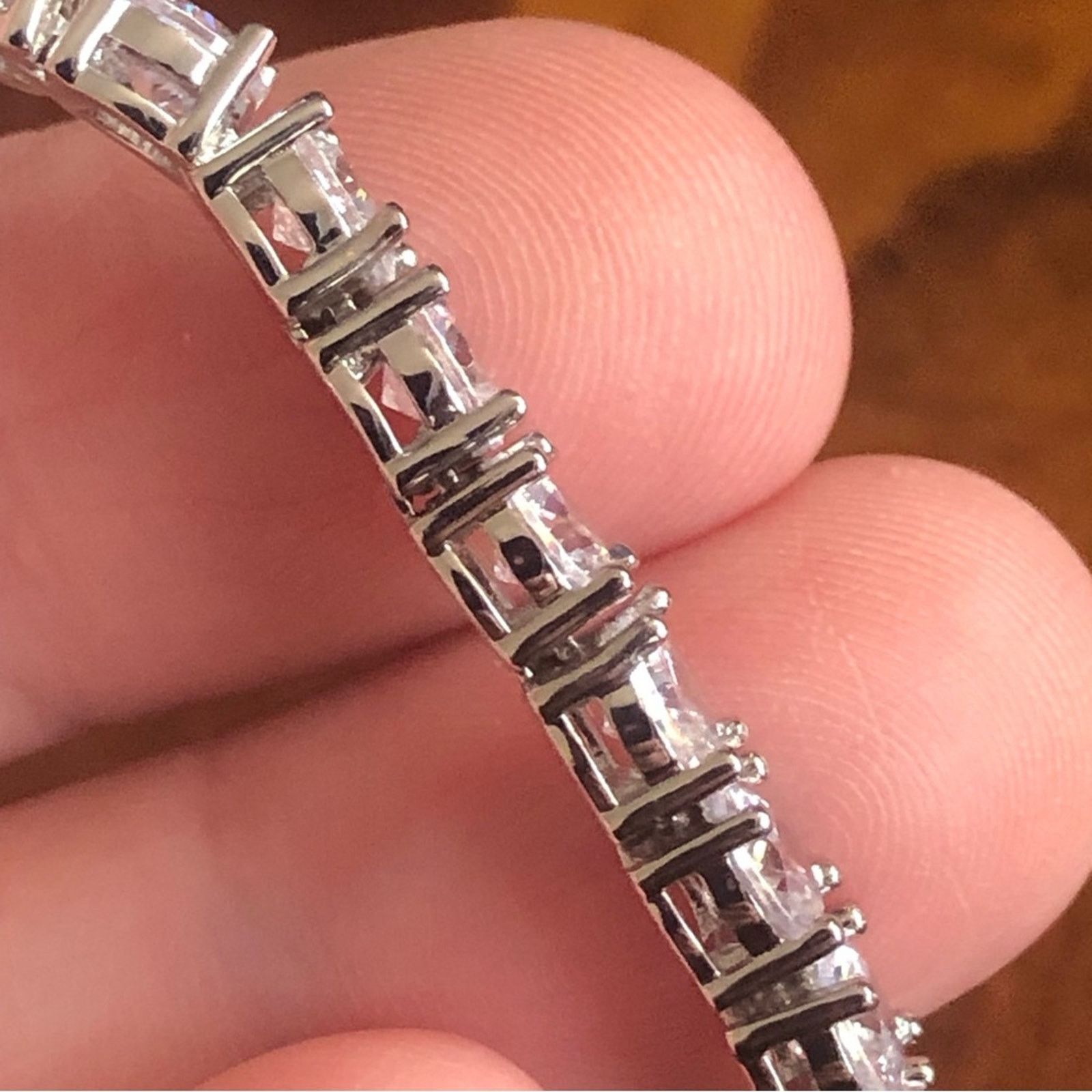 Jewelry Men’s 5mm round cubic zirconia 14k silver plated bracelet 9” Size ONE SIZE - 8 Thumbnail