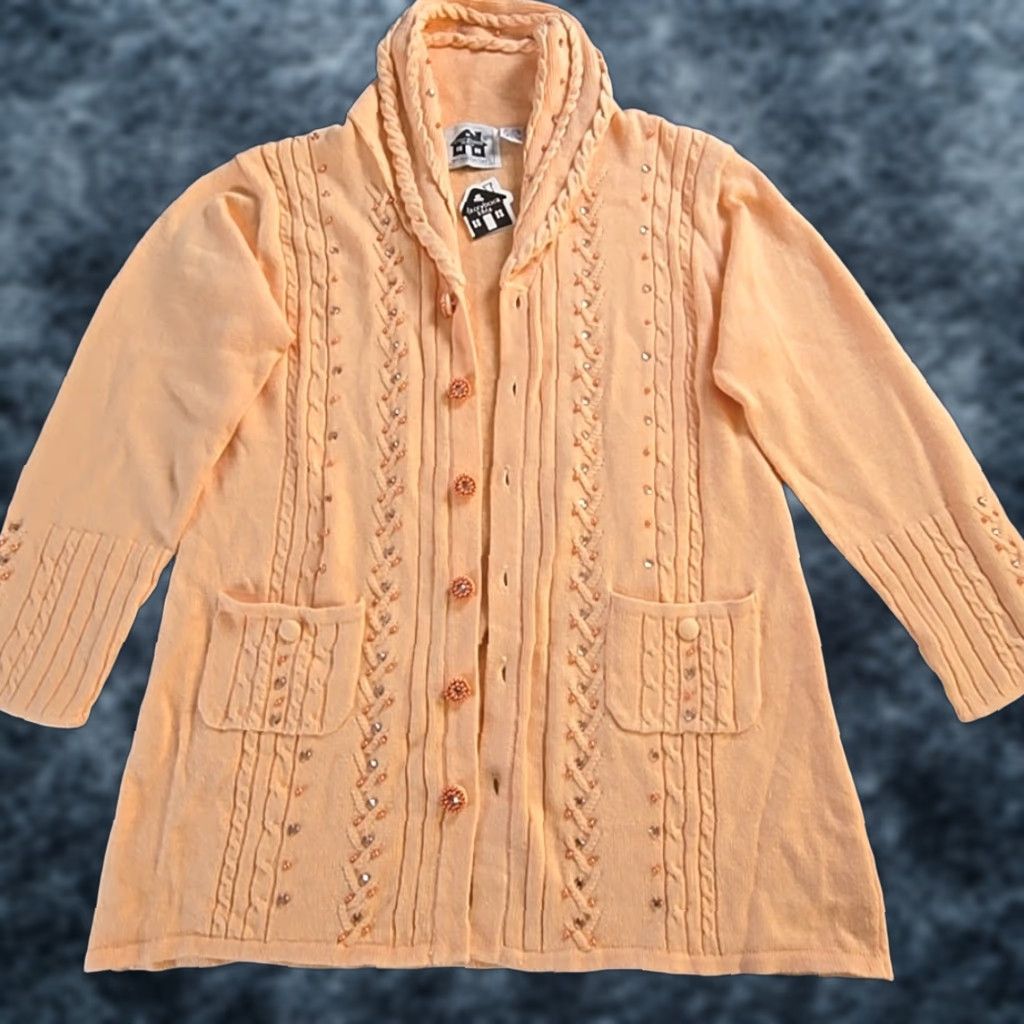Storybook Knits Cardigan Womens Large Light Orange Voila Button Up NWT