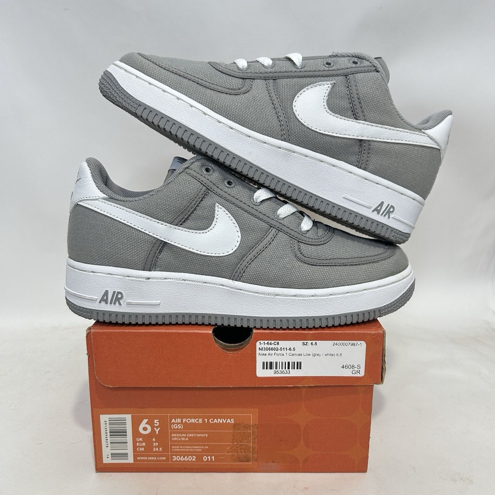 Nike Nike Air Force 1 GS Canvas “Medium Grey” Size US 8 / IT 38 - 1 Thumbnail