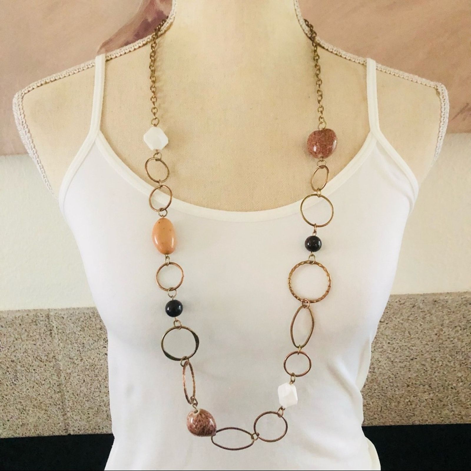 Jewelry Bold mixed bead chain link long length necklace Size ONE SIZE - 1 Thumbnail