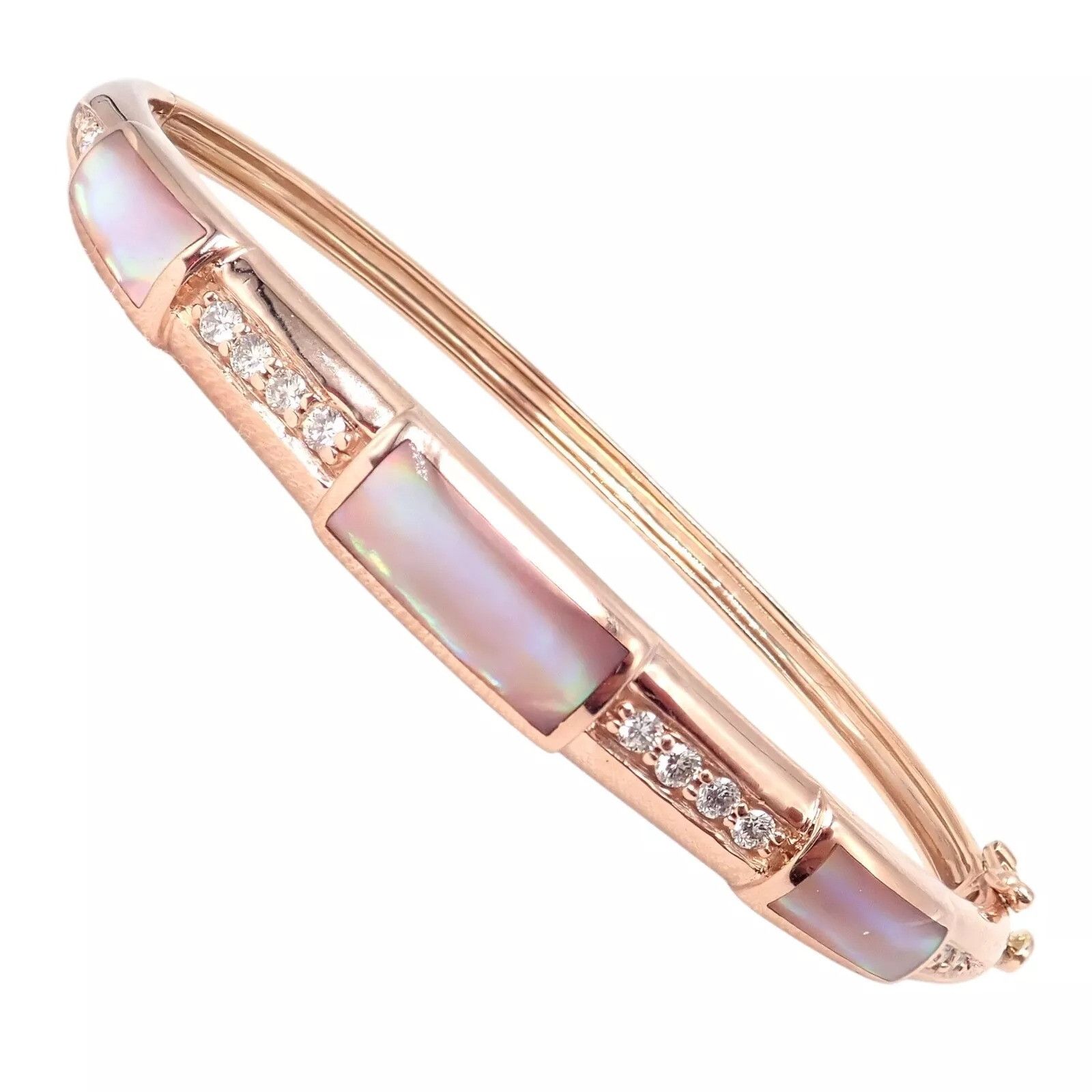 The Unbranded Brand Kabana 14k Rose Gold Diamond Mother of Pearl Bangle Bracelet Size ONE SIZE - 3 Thumbnail