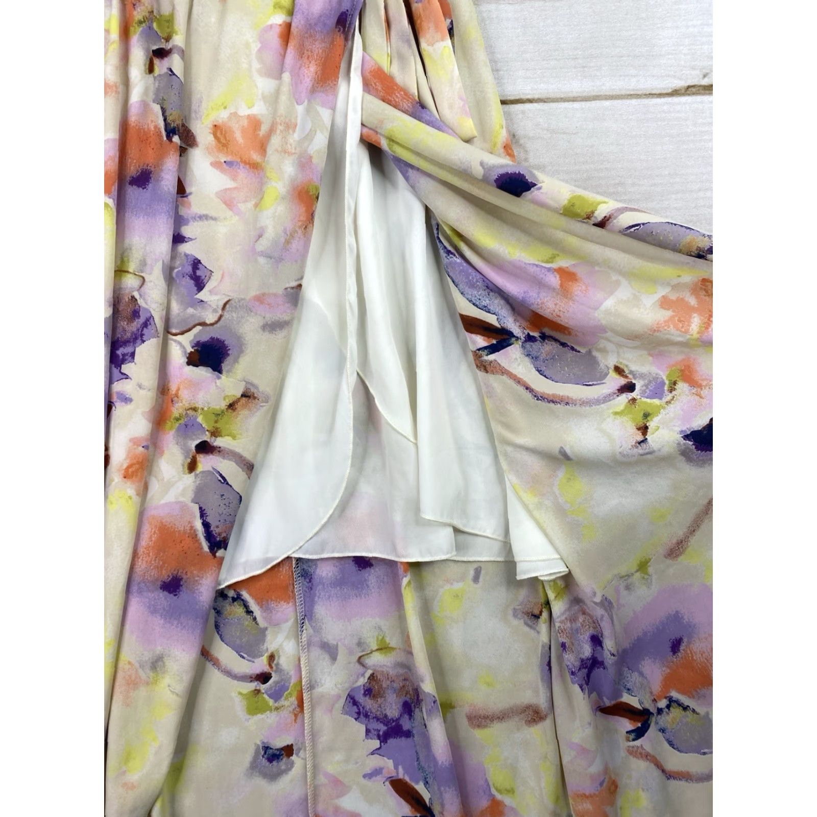 Hudson June & Hudson Maxi Dress Womens M Wrap Abstract Floral Boho Peasant Tie Front Yellow Size M / US 6-8 / IT 42-44 - 6 Thumbnail