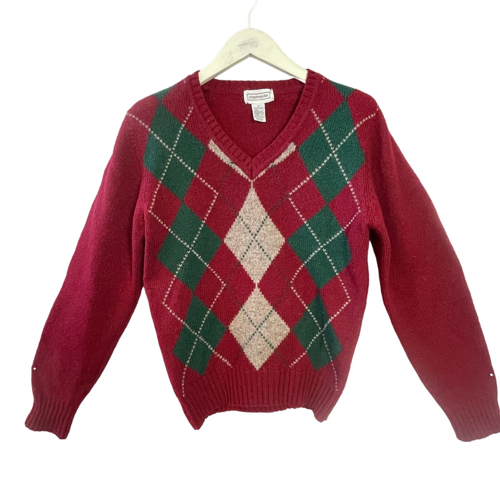 Vintage VINTAGE 80s Claybrooke Shetland Wool Argyle Sweater Size S Size US XS / EU 42 / 0 - 1 Thumbnail