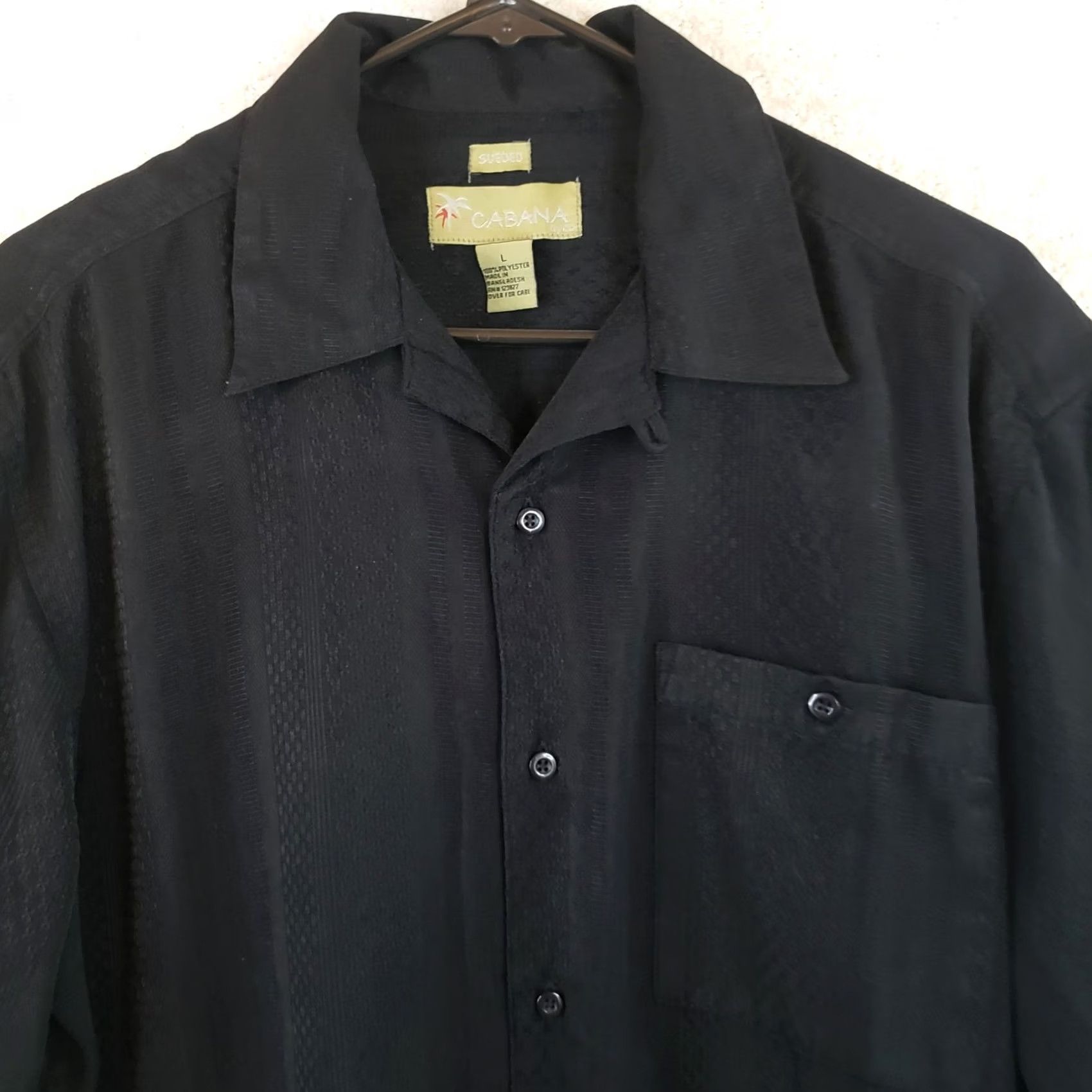 Vintage Cabana Shirt Mens L Black Sueded Button-Up Short Sleeve Collared Top Casual Wear Shirt Size US L / EU 52-54 / 3 - 3 Thumbnail