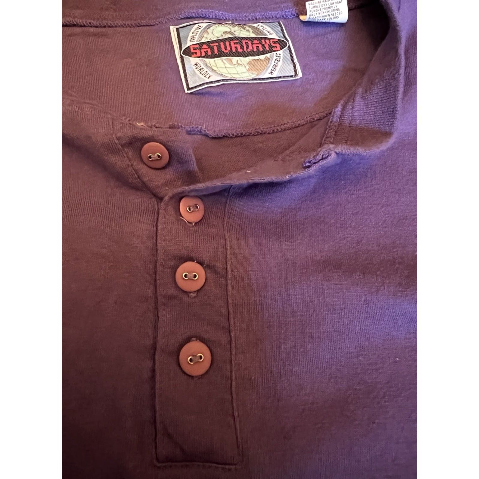 Saturdays NYC VINTAGE Saturdays Henley Shirt Men’s L Purple 90s Short Sleeve Button Up Size US L / EU 52-54 / 3 - 3 Thumbnail