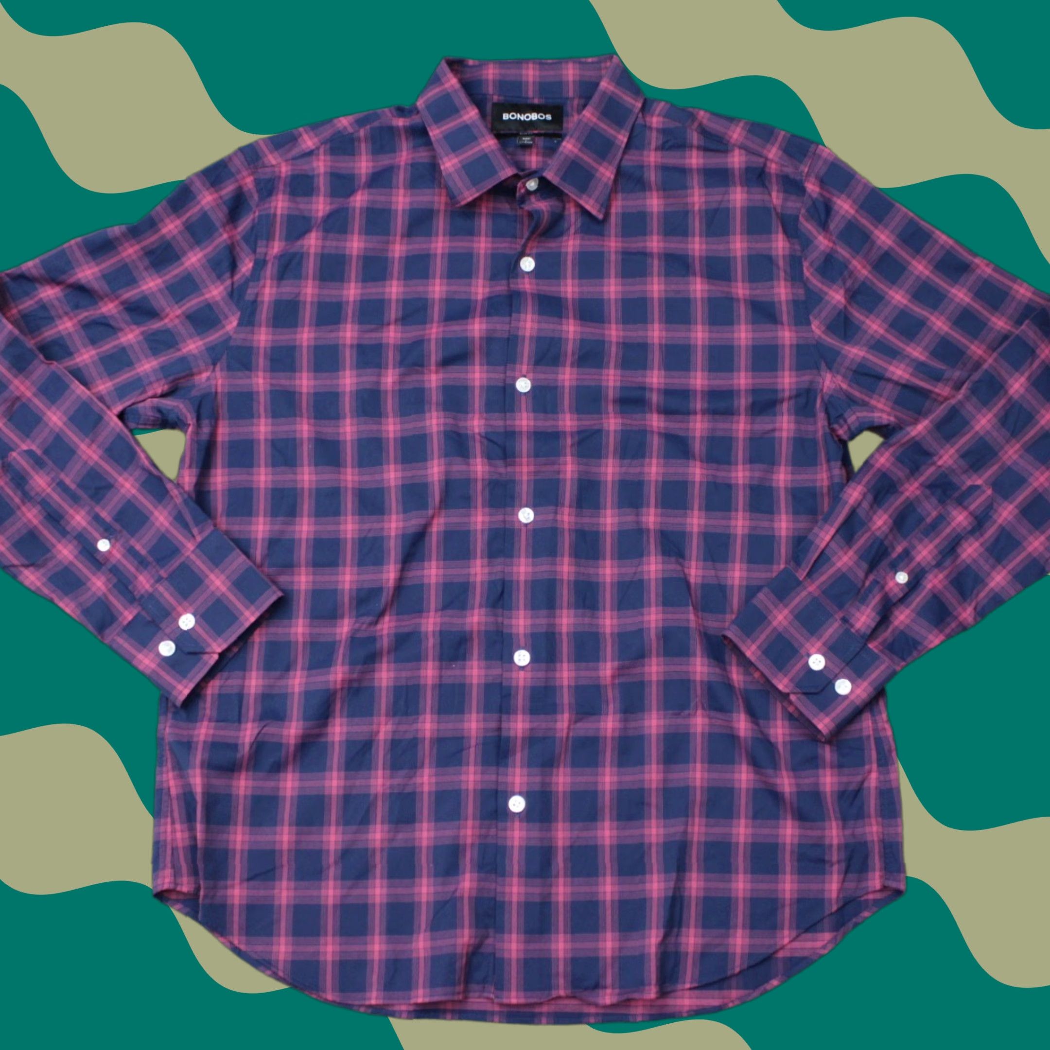 Bonobos Bonobos Slim Fit Shirt Mens Large Short Purple/Blue Classic Plaid Button-Up Long Sleeve Nylon Spandex Breathable 93% Nylon 7% Spandex Size US L / EU 52-54 / 3 - 1 Thumbnail