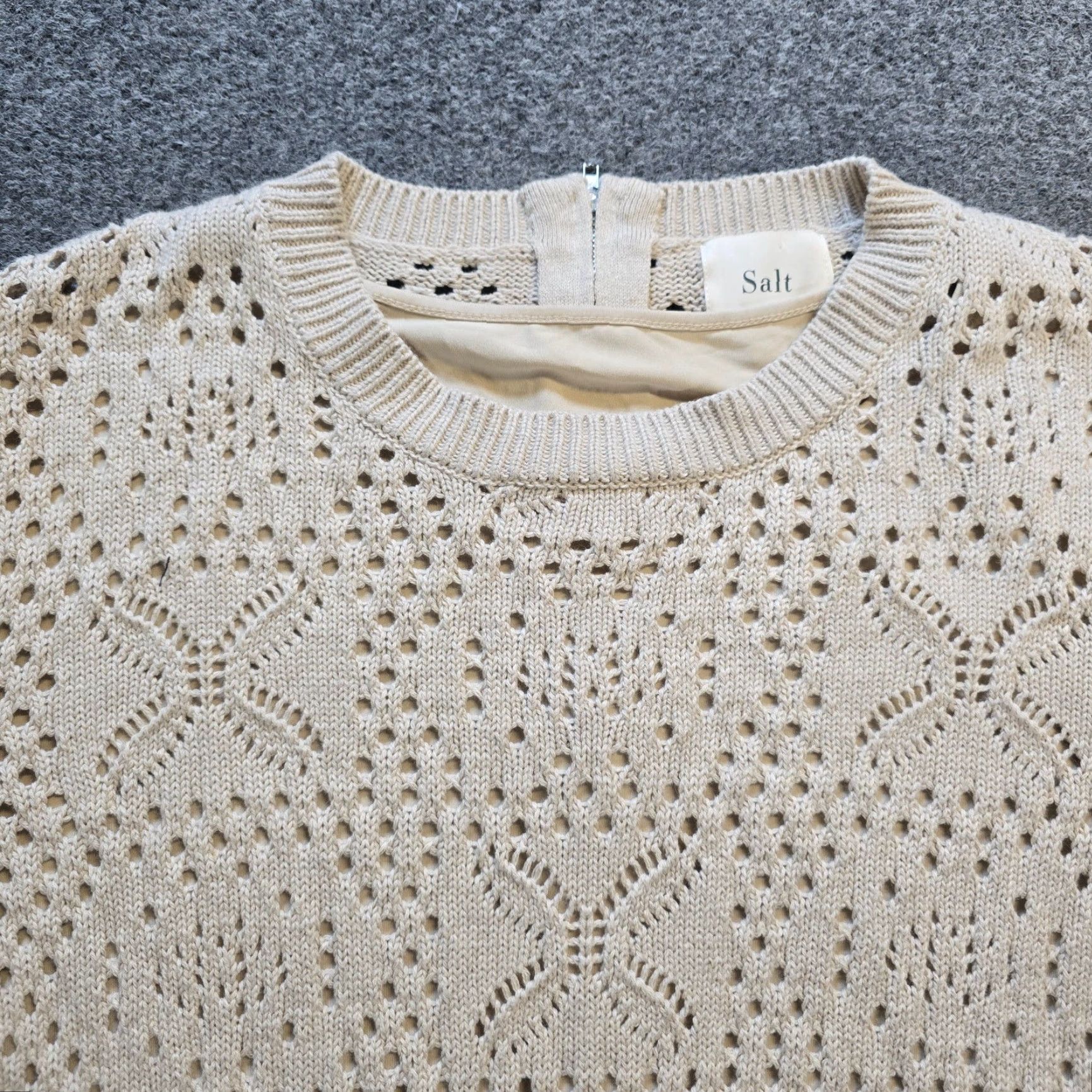 Vintage Salt Dress Womens XL Beige Crochet Knit Lined Cashmere Blend Boho Casual Sheath Dress Size XL / US 12-14 / IT 48-50 - 3 Thumbnail