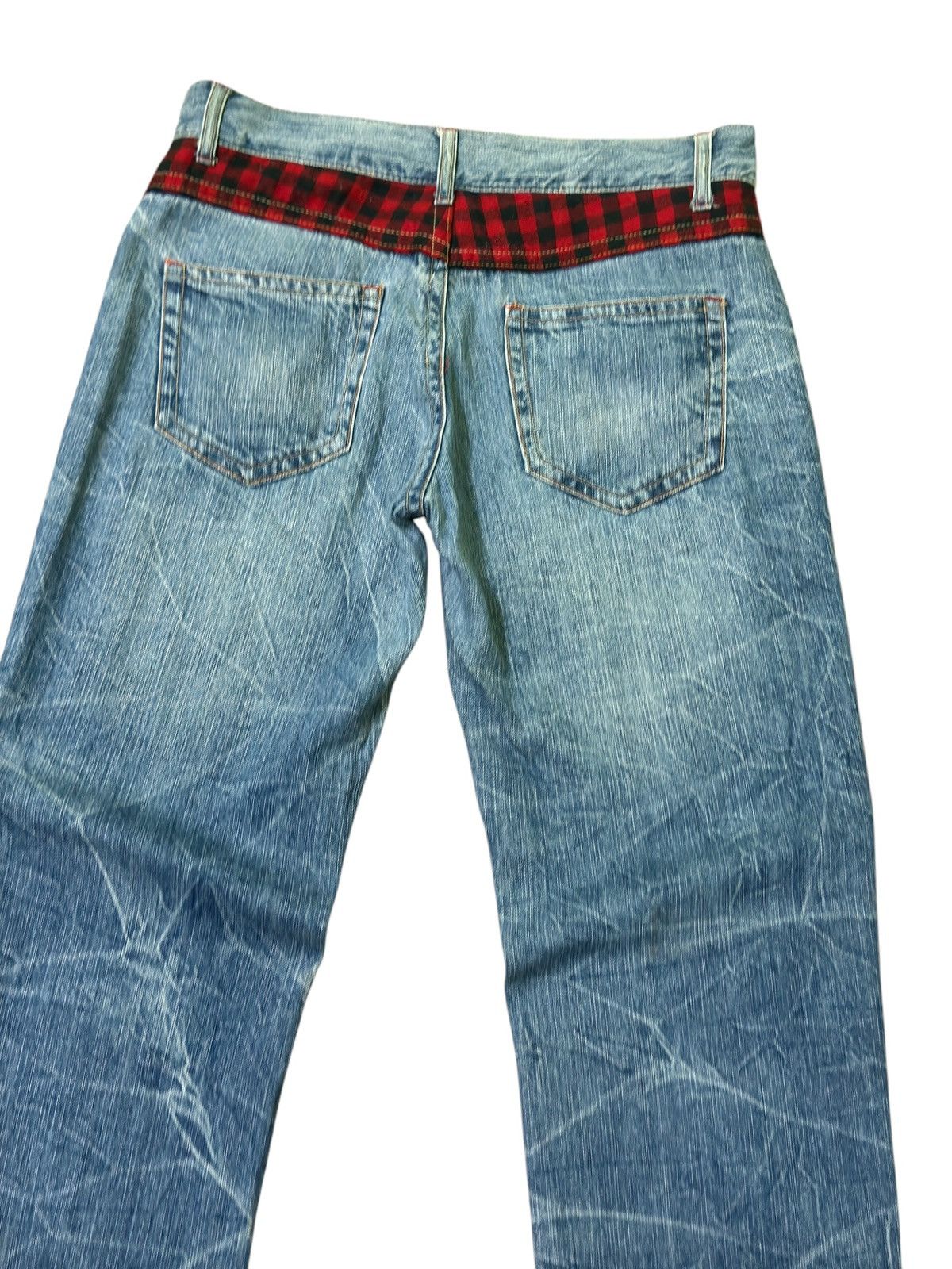 Japanese Brand Distressed Plaid Tartans Junya Watanabe Denim Jeans Size US 31 - 13 Thumbnail