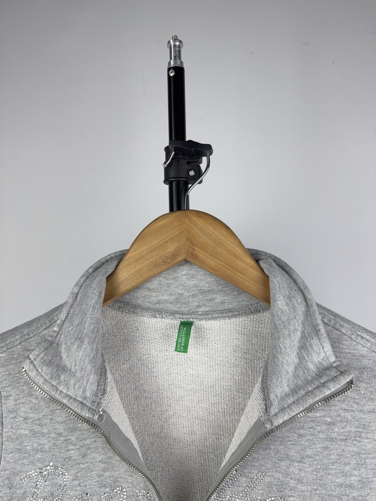 United Colors Of Benetton Benetton Zip Hoodie with Rhinestone Logo – Light Grey Size XS / US 0-2 / IT 36-38 - 5 Thumbnail