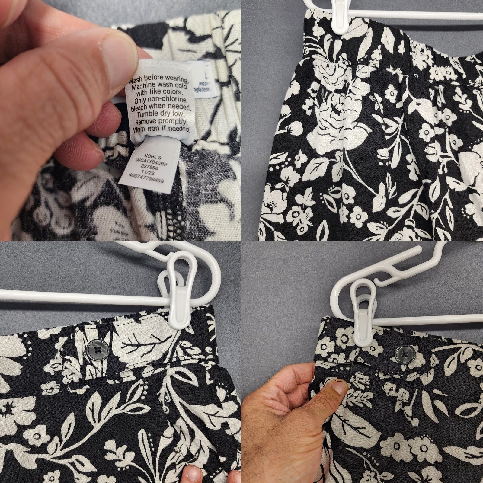 Croft & Barrow Croft Barrow Pants Women Large Linen Blend Floral Black White Wide Leg Pull On Cropped Size 36" / US 14 / IT 50 - 8 Thumbnail