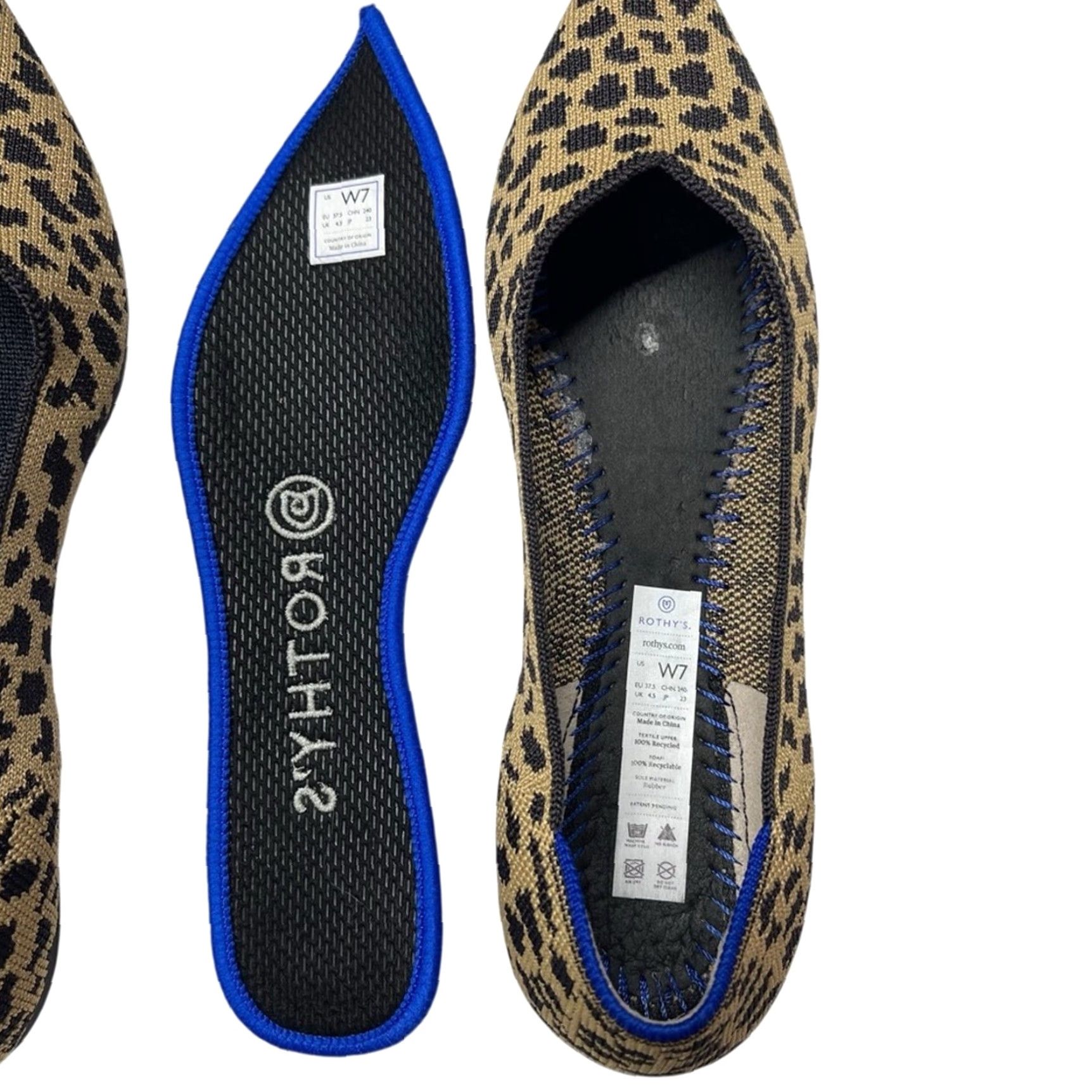 Rothy's Animal Print Pointed Flat Size 7 Leopard Cheetah Women Slip On Tan Shoes Flat Shoes Womens