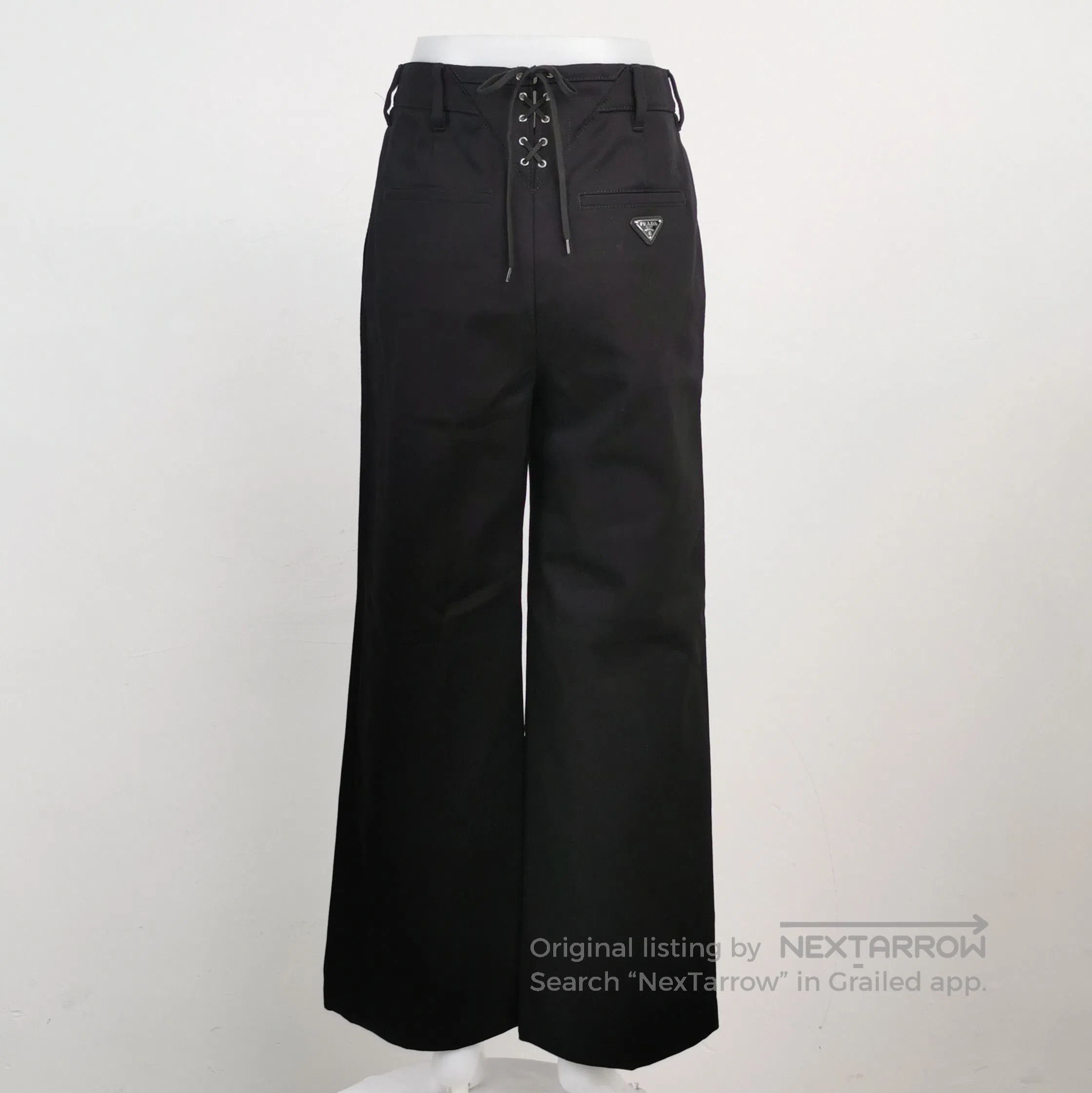 Prada Prada Black Cotton Triangle Logo Trousers . Size 35" - 2 Thumbnail