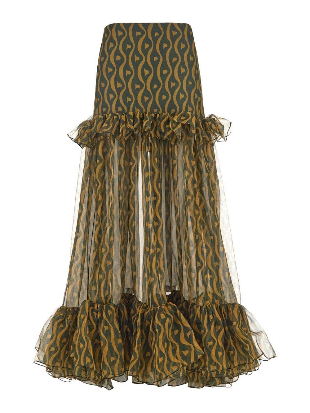 Saint Laurent Paris o1y0126 Maxi Skirt in Dark Green/Yellow Size 27" / US 4 / IT 40 - 1 Thumbnail