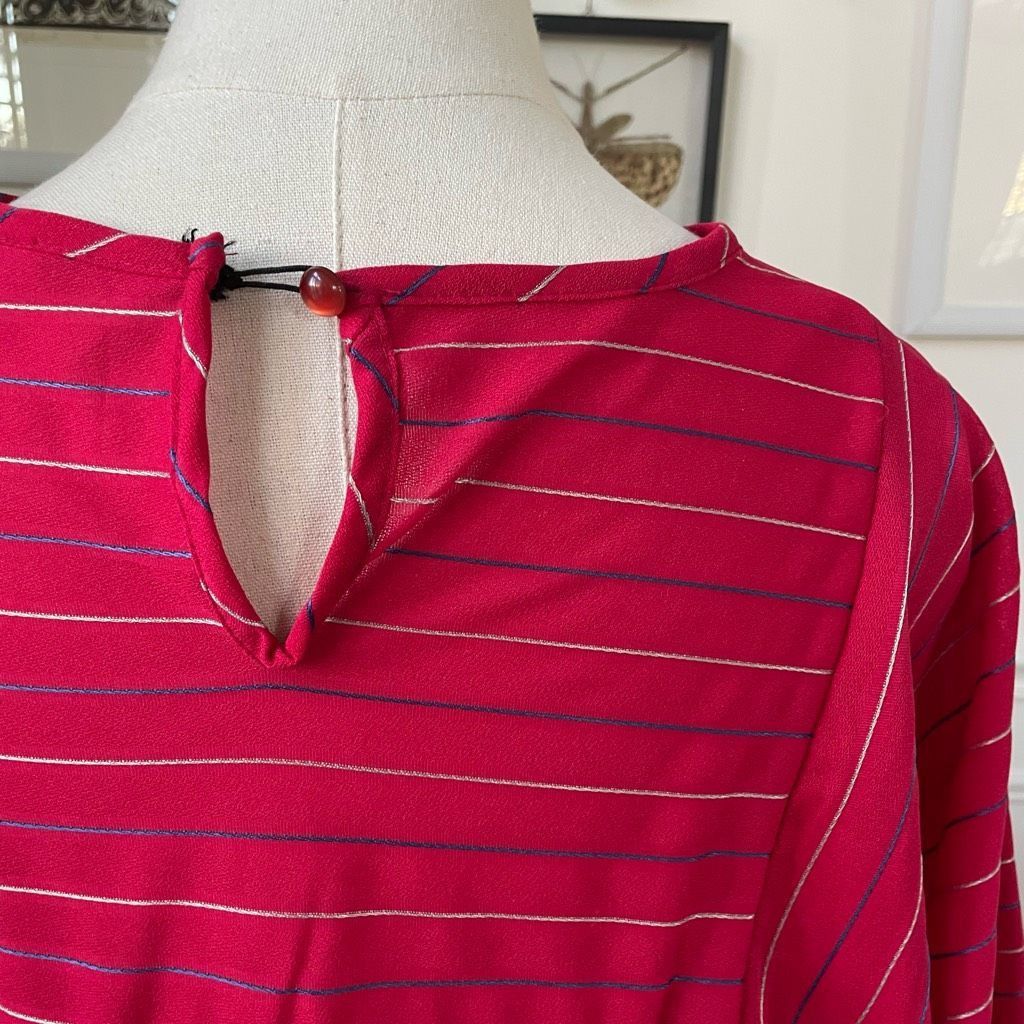 Vintage Vintage 80s Blouson Style Red Dress Mixed Direction Stripe S Size S / US 4 / IT 40 - 3 Thumbnail