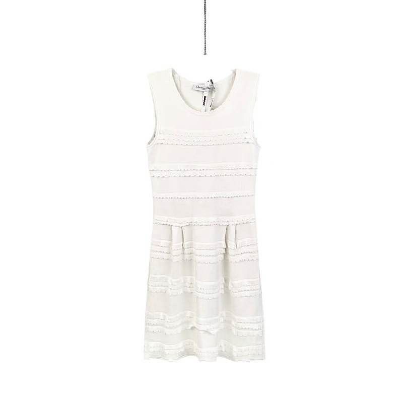 Dior Christian Dior Tiered Knit Mini Dress White Size FR 38 Size S / US 4 / IT 40 - 1 Thumbnail