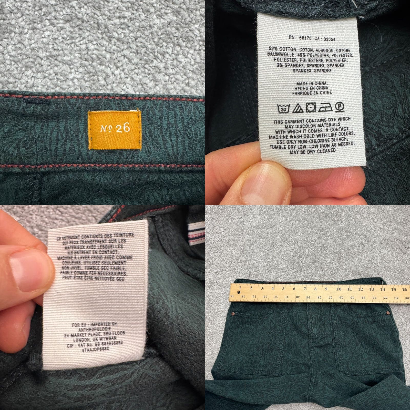 Vintage Pilcro And The Letter Press Jacquard Ankle Zip Denim Jeans Womens 26 Green 28x28 Size 26" / US 2 / IT 38 - 8 Thumbnail