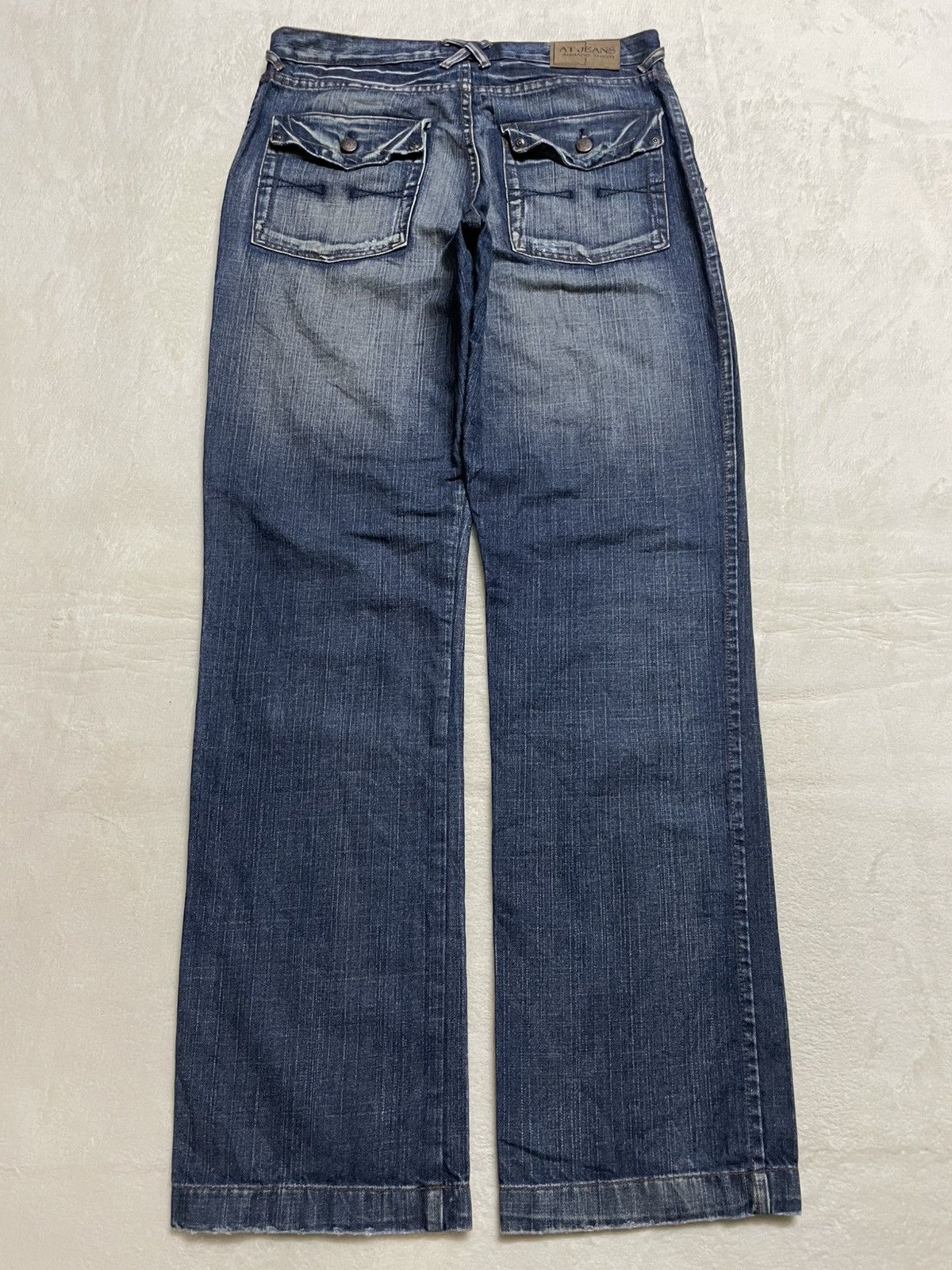 Japanese Brand Vintage AT Jeans Distress Faded Dark Blue Jeans Size US 33 - 10 Thumbnail