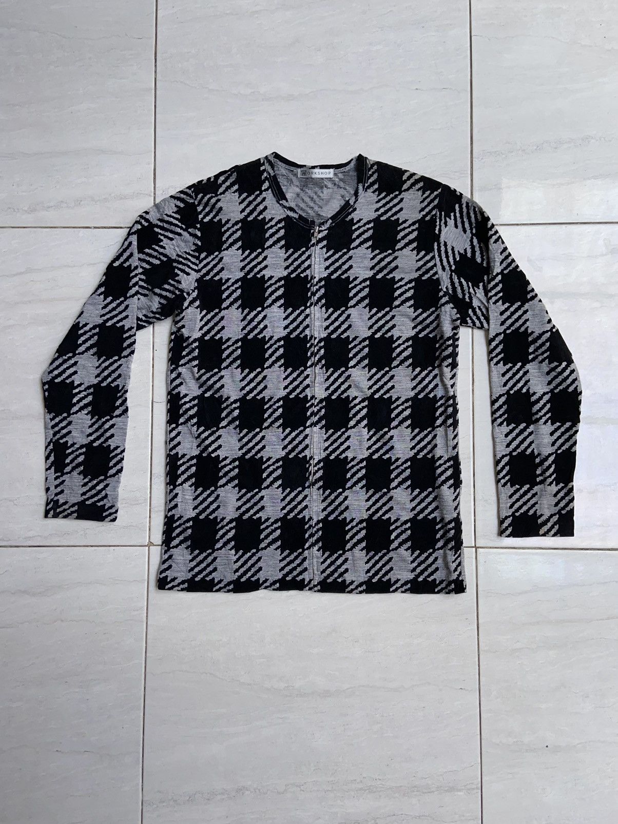 image of Yohji Yamamoto Workshop Black Plaid Zipper T-Shirt, Men's (Size Medium)