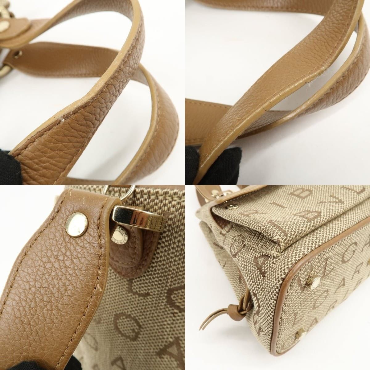 Bvlgari Bvlgari Logo Mania Canvas & Leather Satchel Tan Size ONE SIZE - 4 Thumbnail