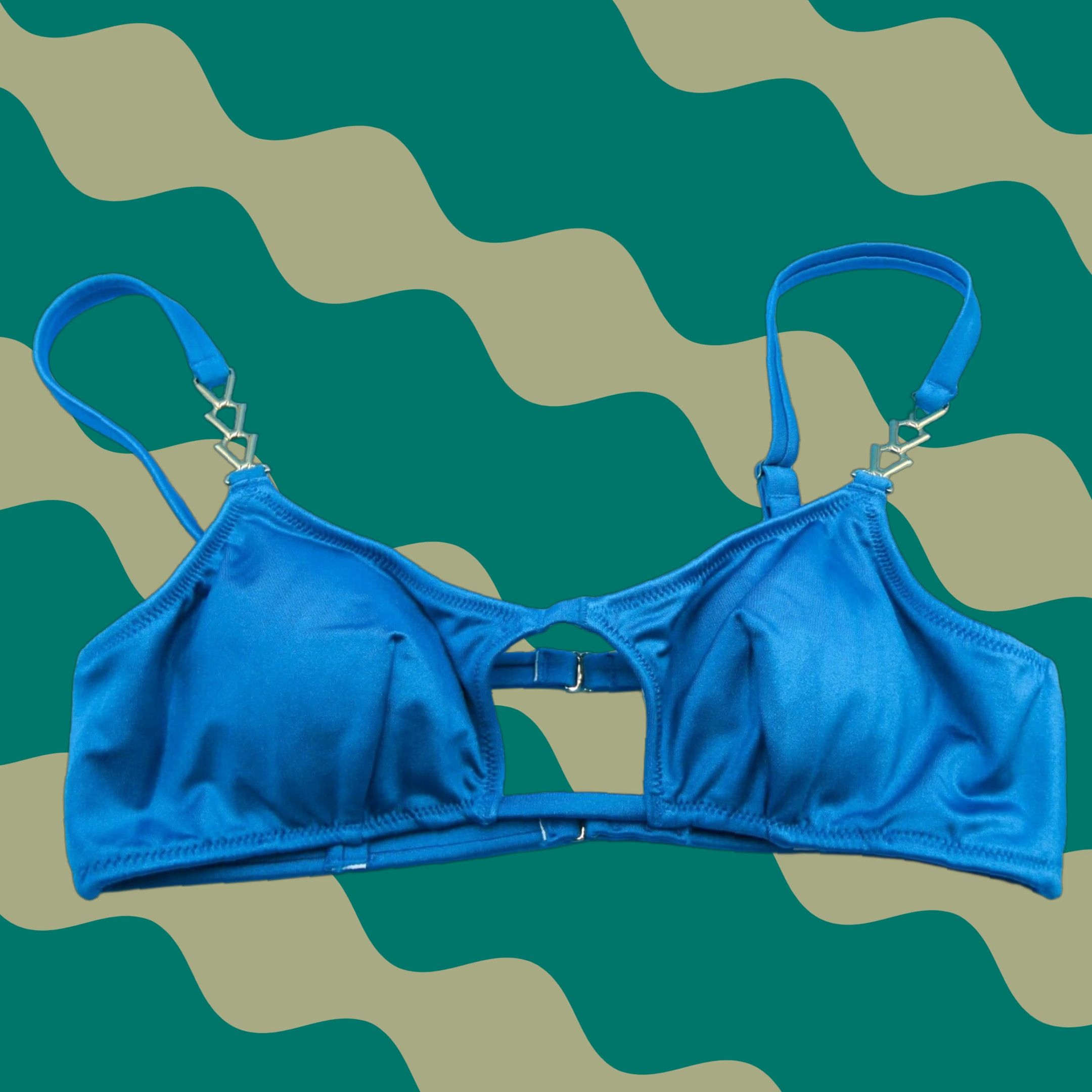 Victoria's Secret Blue Bikini Top S Push-Up Halter Strap Logo Metal Accent Swimsuit Women