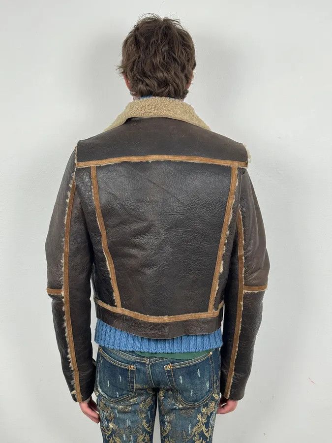 Dsquared2 FW2002 Dsquared2 Brown Leather & Blue Wool Layered Sherling Jacket Size US S / EU 44-46 / 1 - 3 Thumbnail