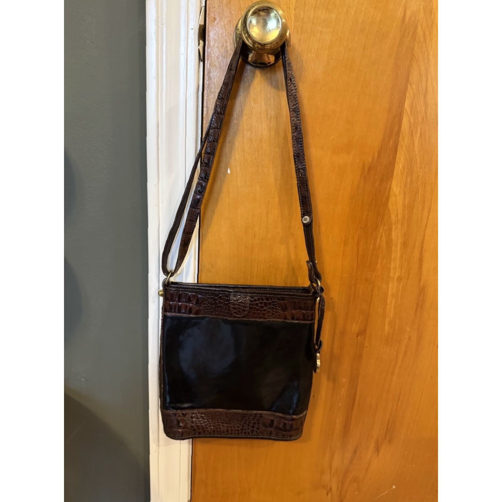 BRAHMIN VINTAGE Brahmin Crossbody Bag Bag Small Black And Brown Leather Croc Embossed Spring Mouth Closure Tuscan Women Size ONE SIZE - 4 Thumbnail