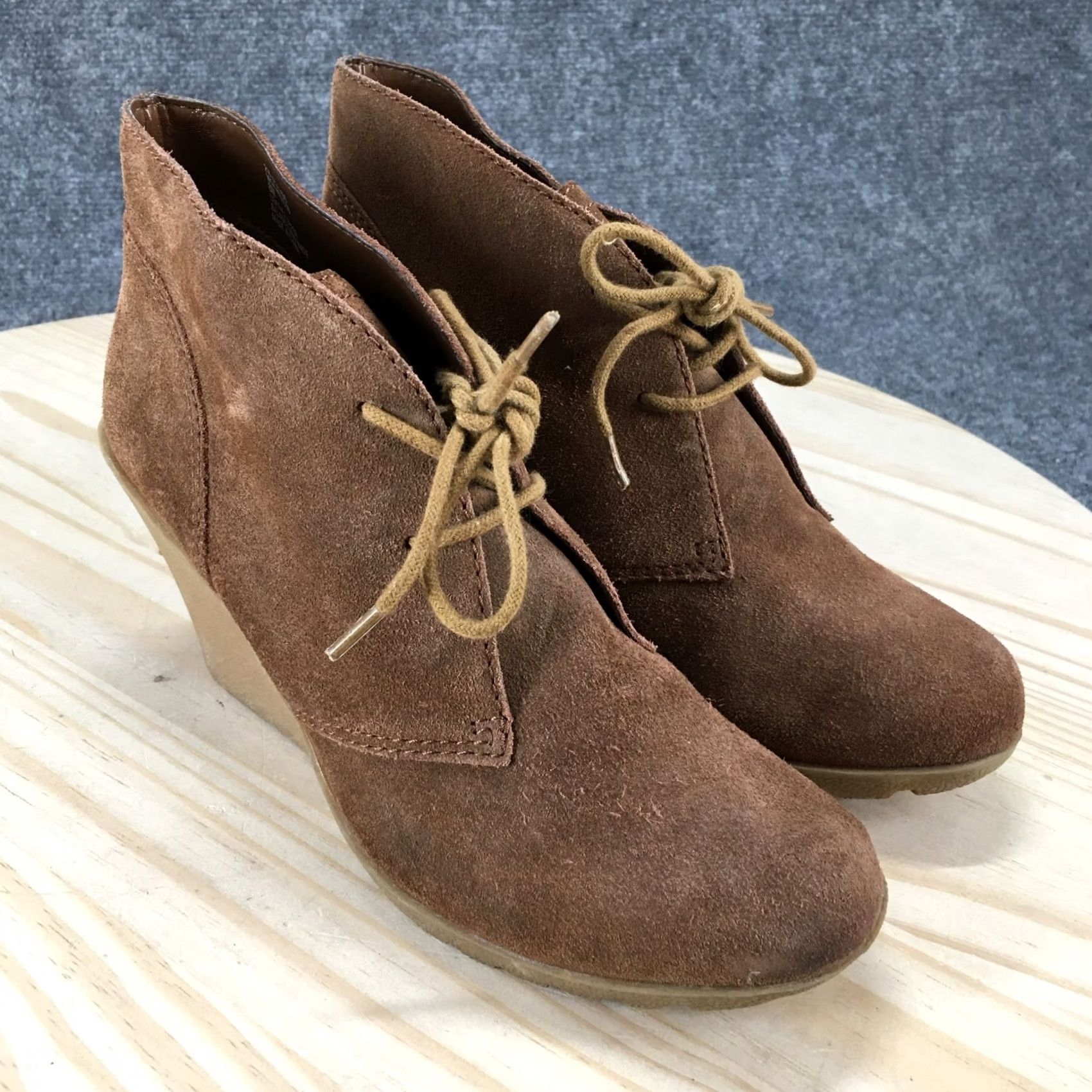 Vintage White Mountain Womens Chukka Boots - Brown Leather Wedge Heels - 8/6.5 US Size - Casual Booties - Fashion Size US 8 / IT 38 - 3 Thumbnail