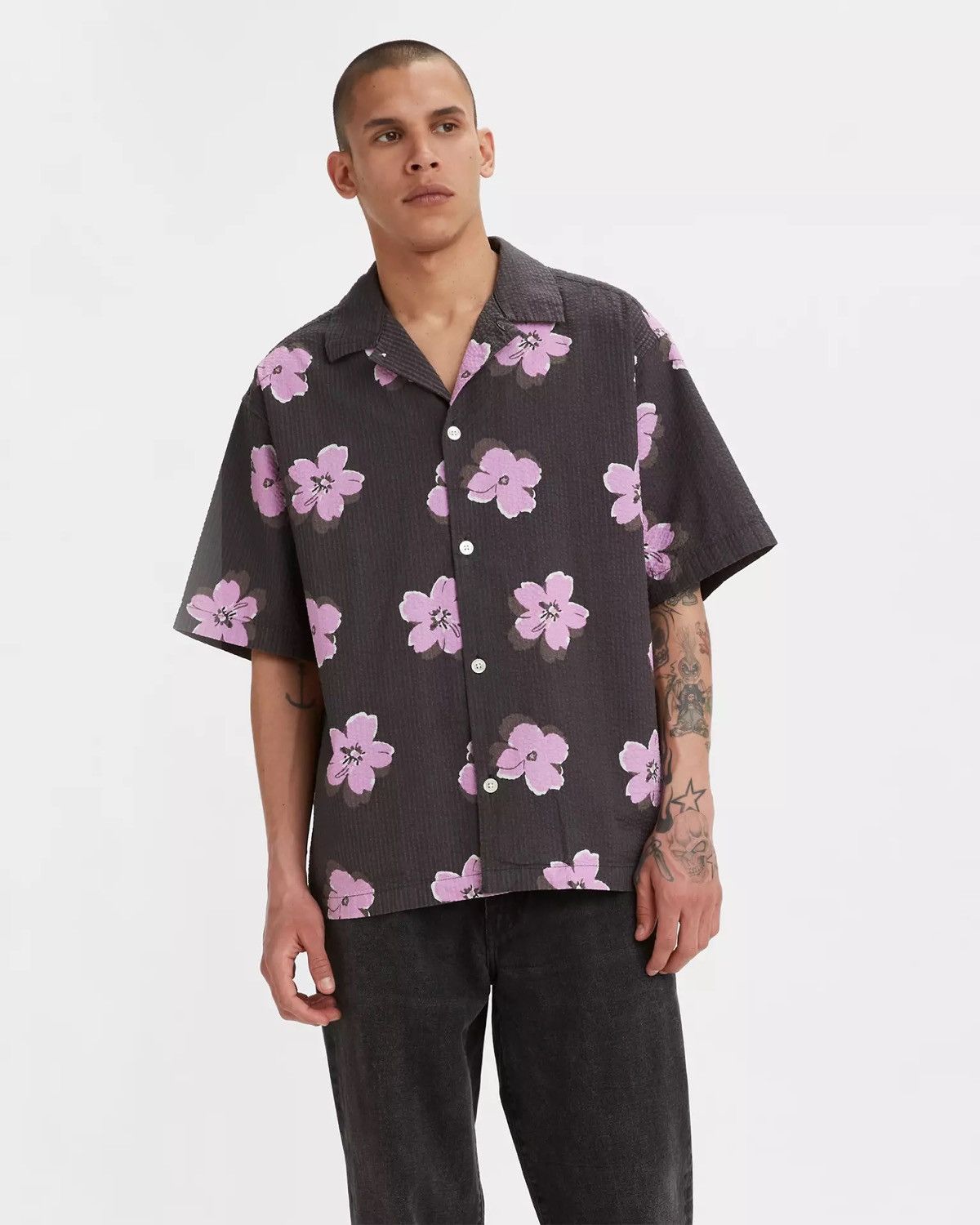 Levi's Levi's Grey Slouchy Shirt Top Short Sleeve Flowers Hawaiian Size US S / EU 44-46 / 1 - 2 Thumbnail