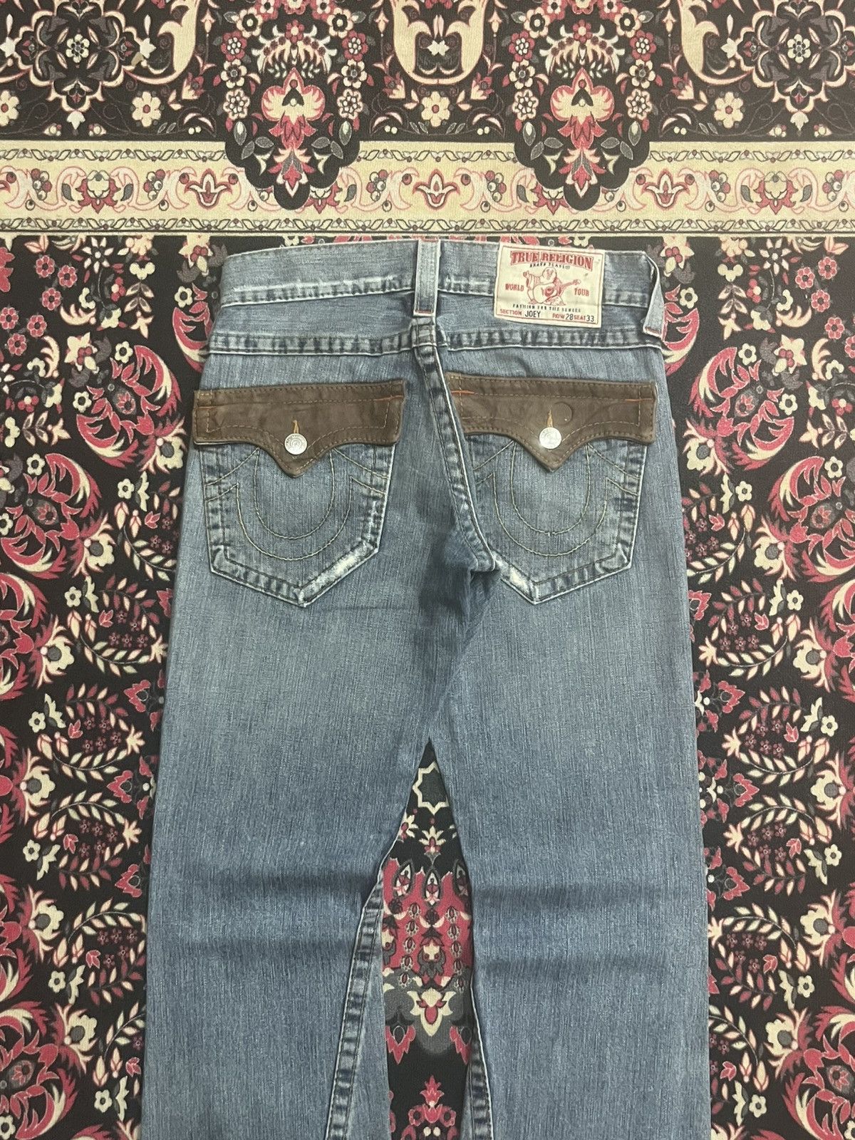 True Religion True Religion Joey Brown Leather Flap Pocket Flare Blue Jean Size US 28 / EU 44 - 7 Thumbnail