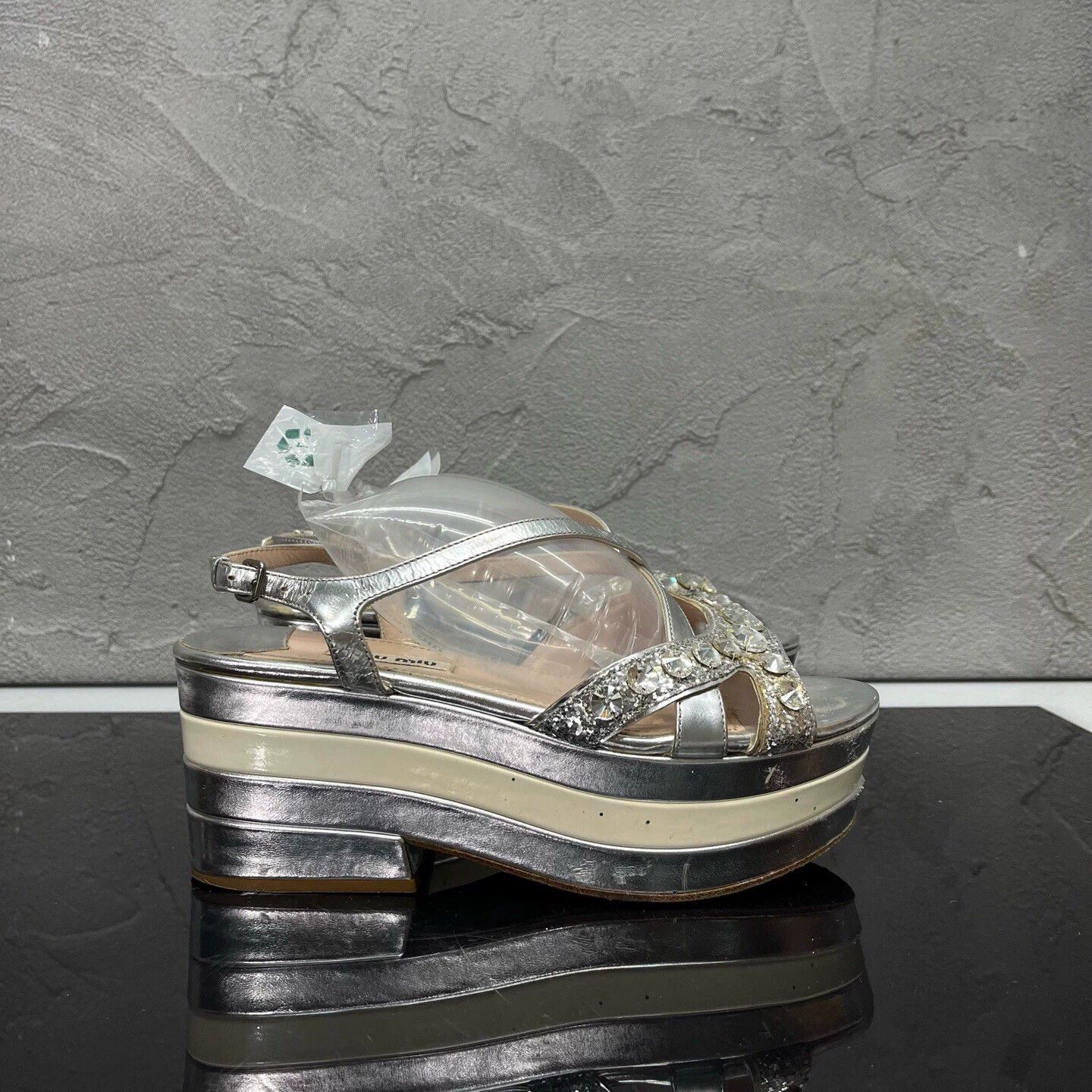 Miu Miu MIUMIU diamond-embellished high-heel sandals size 36 95 new Size US 5 / IT 35 - 3 Thumbnail