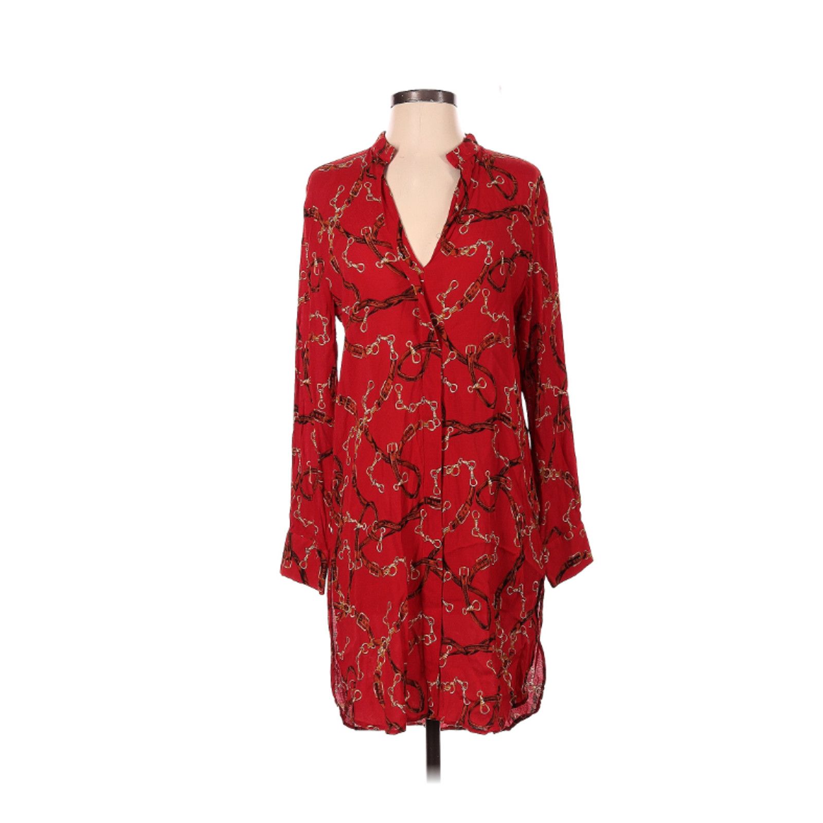 Zara ZARA BASICS EQUESTRIAN PRINT LONG SLEEVE TUNIC SHIRT DRESS L Size L / US 10 / IT 46 - 6 Thumbnail