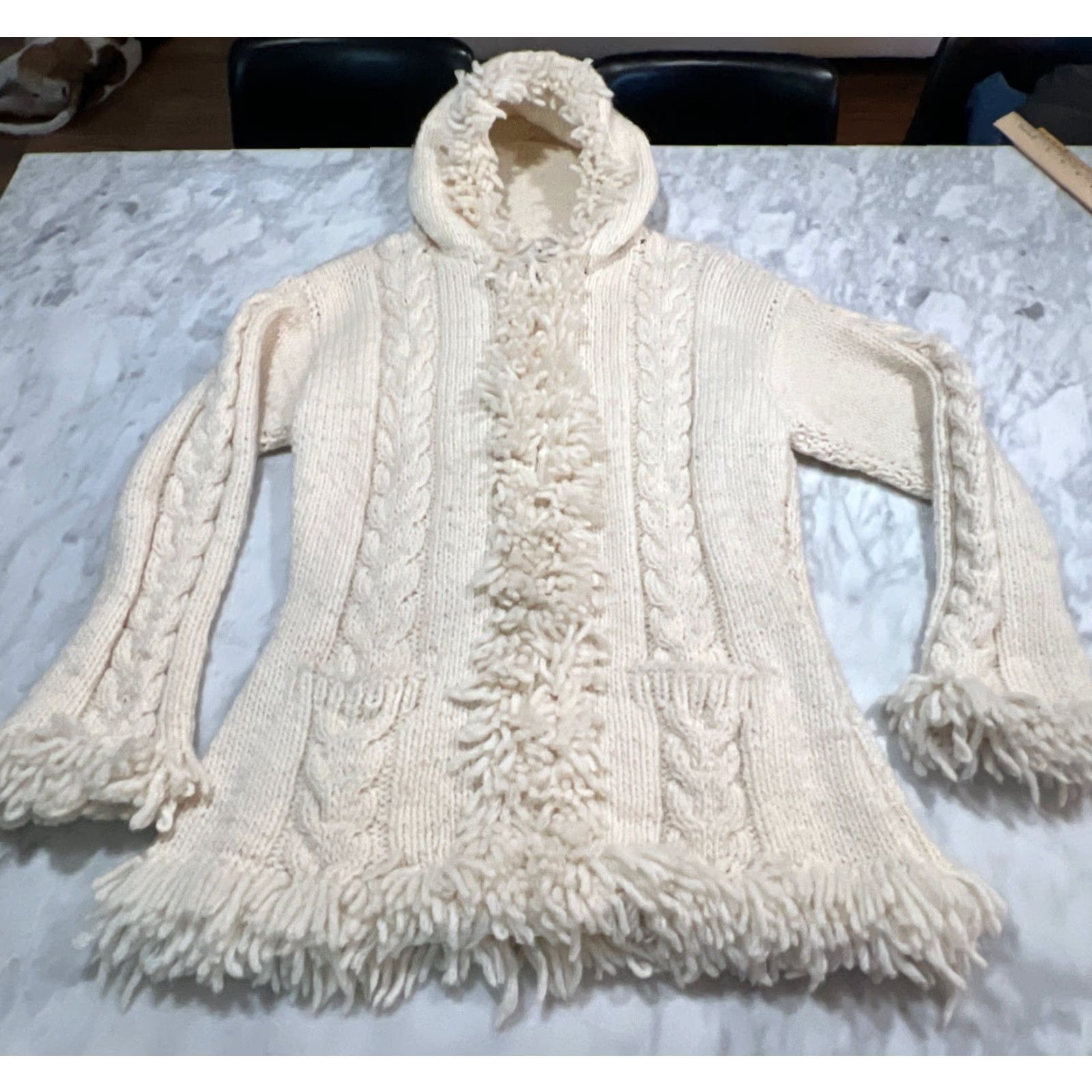Native VINTAGE Native Knit Hood Full Zip Wool Sweater Women M Chunky Fisherman Fringe Size M / US 6-8 / IT 42-44 - 5 Thumbnail