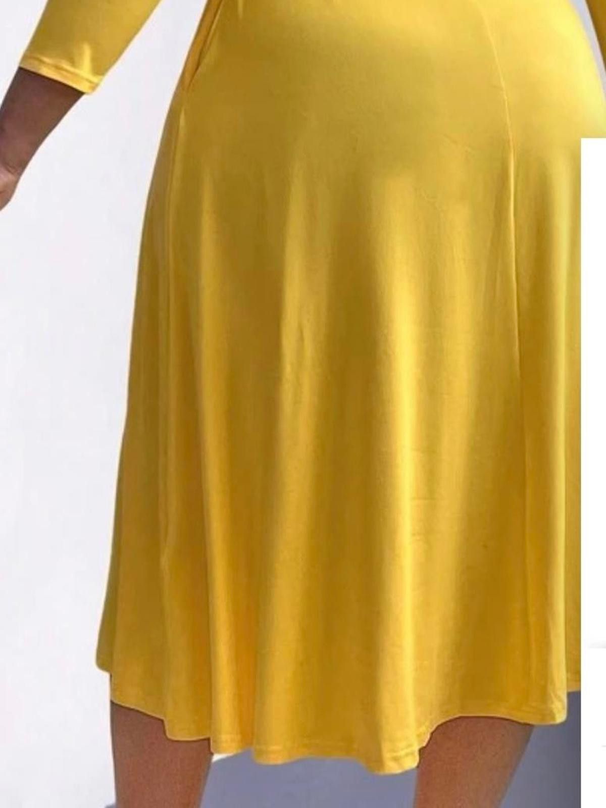 Designer Stylish Long Sleeve Yellow Dress with Belt Size M / US 6-8 / IT 42-44 - 2 Thumbnail