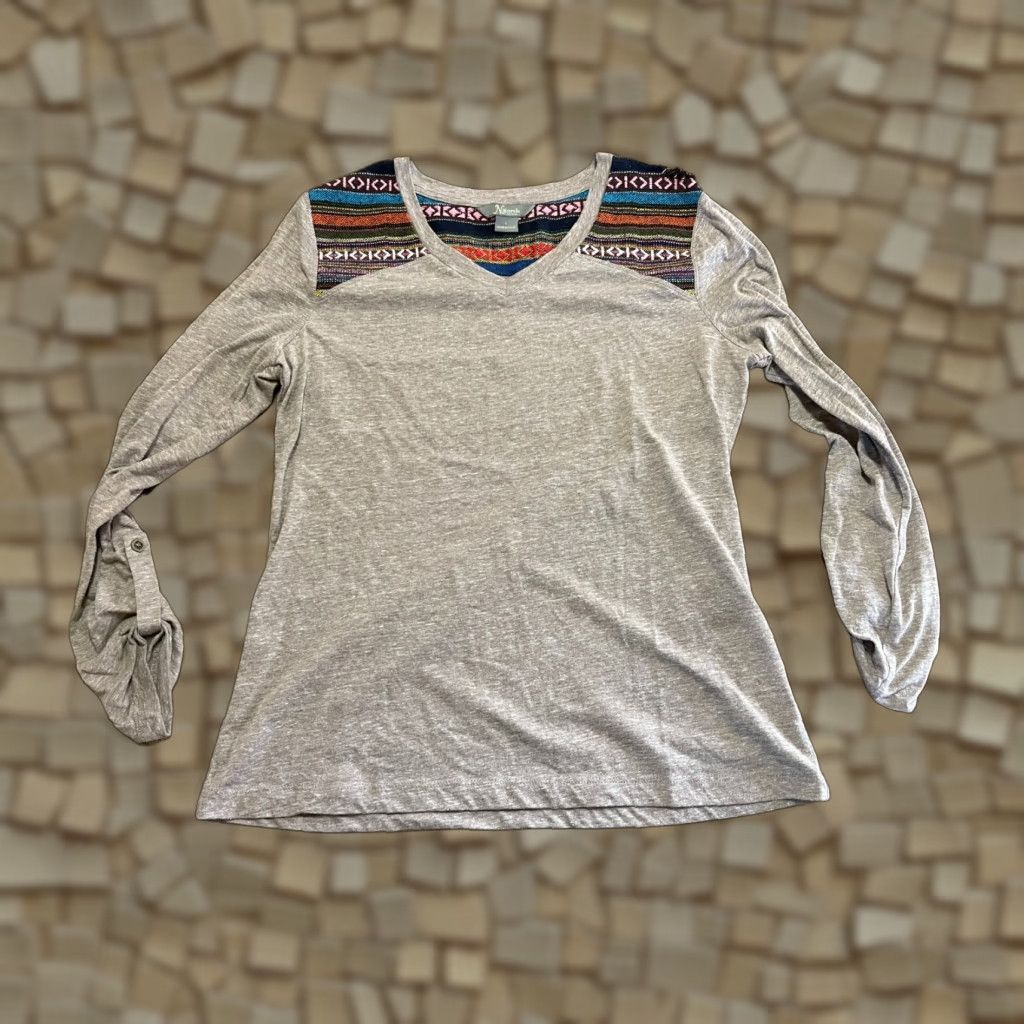 Vintage Natural Reflections Shirt Womens Large Gray Western V-Neck Long Sleeve Shirt Size L / US 10 / IT 46 - 1 Thumbnail