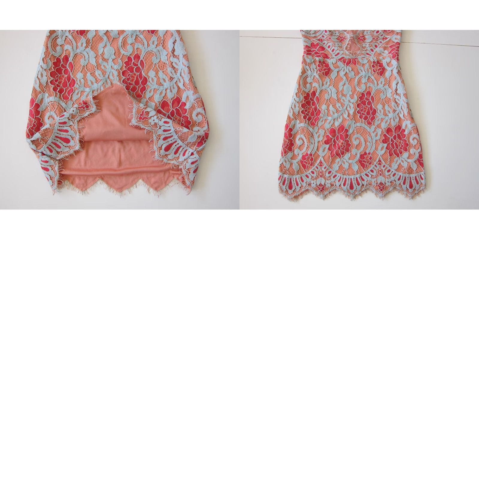 Pinko Storia Dress Cap Sleeve Pink Blue Lace Floral Embroidered Sheath Small Empire Size S / US 4 / IT 40 - 8 Thumbnail