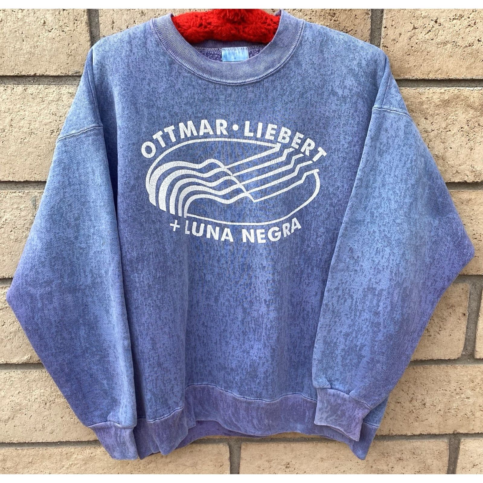 Hanes VINTAGE Hanes Sweatshirt Ottmar Liebert Luna Negra Graphic Print XL Blue Hanes Heavyweight Size US XL / EU 56 / 4 - 7 Thumbnail