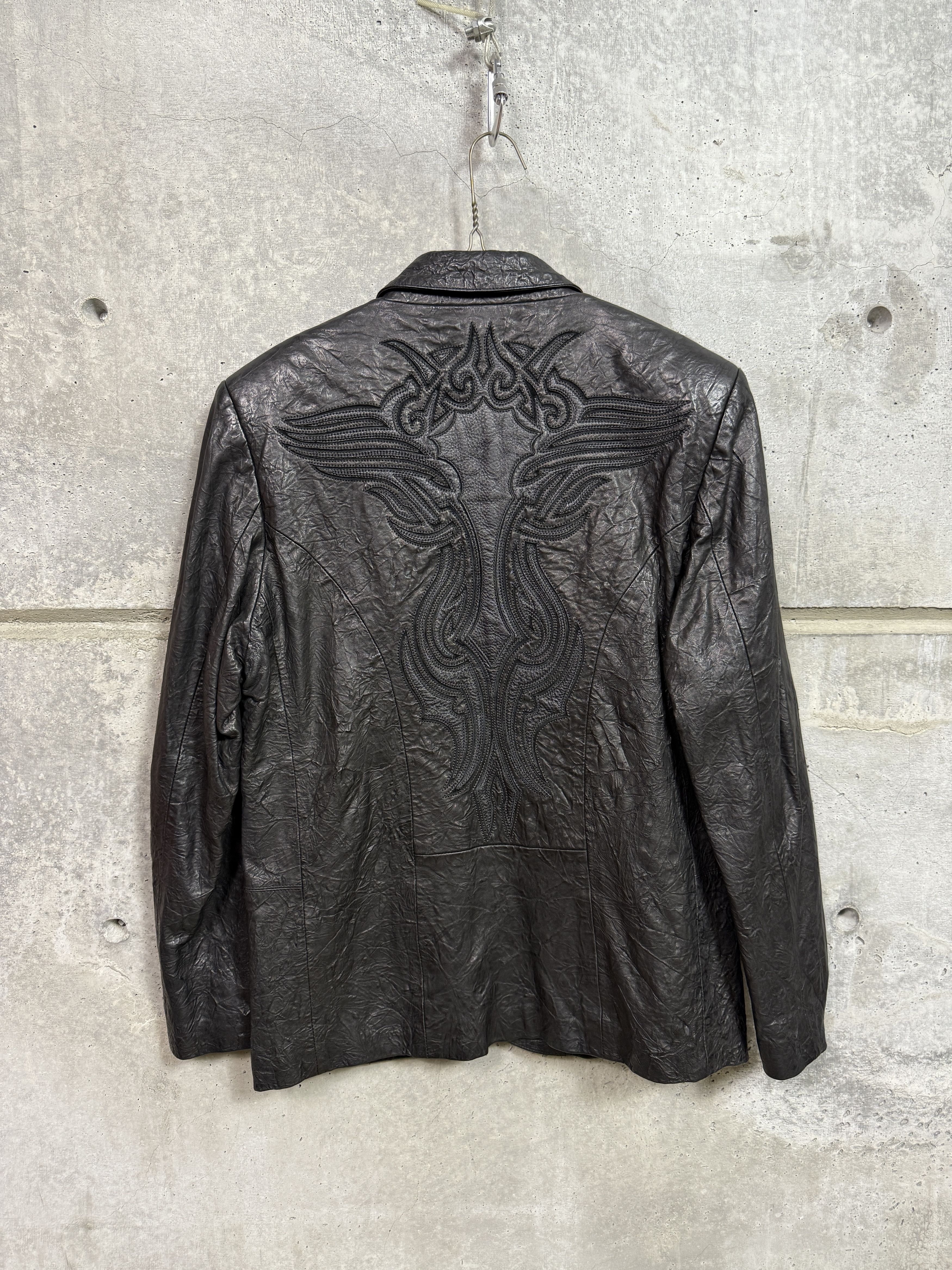 11.11 / eleven eleven Eleven 11 Silver Button Inlay Pattern Crinkle Leather Blazer Size US M / EU 48-50 / 2 - 2 Thumbnail