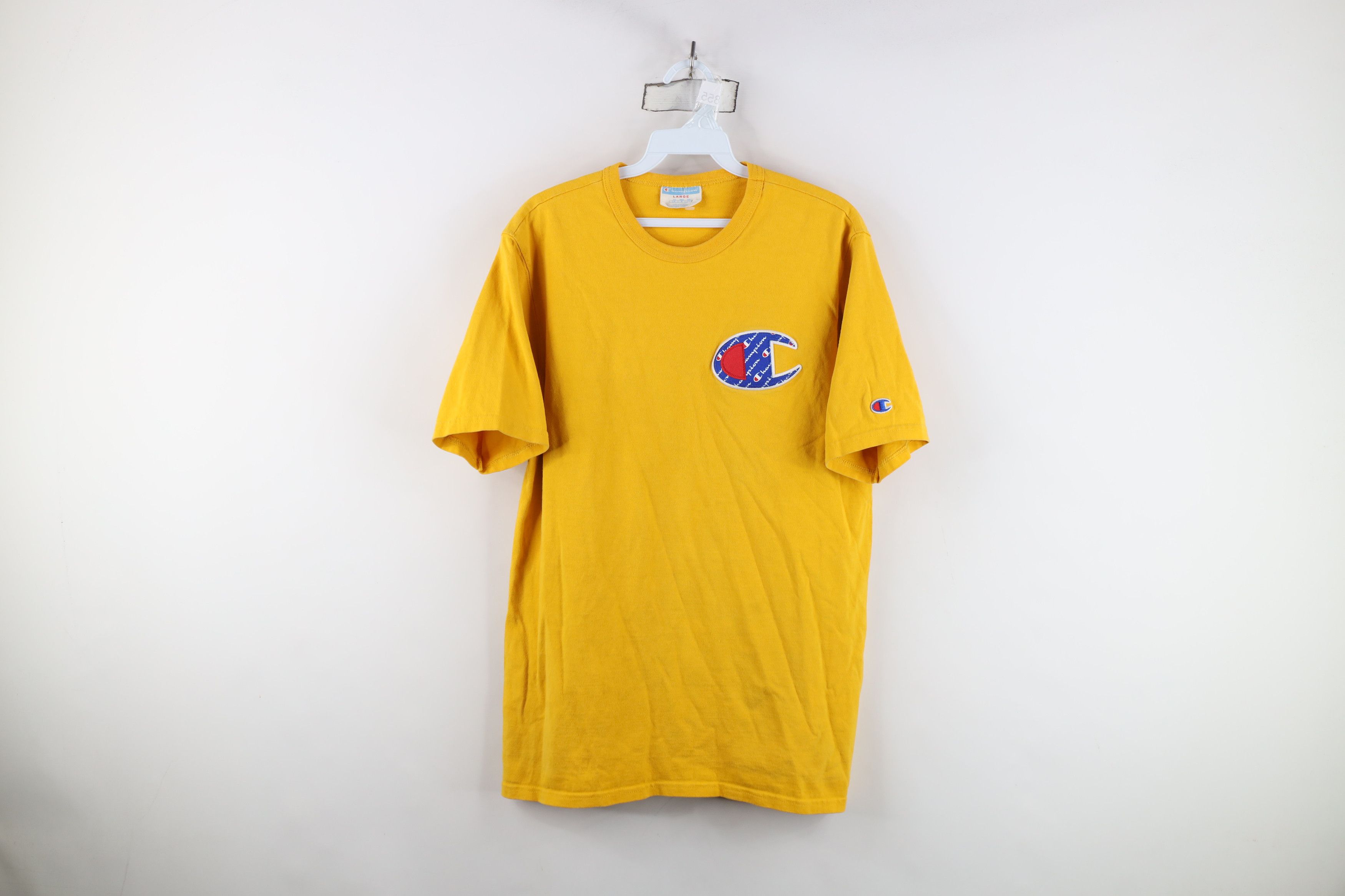 Champion Vintage Y2K Champion Logo Patch Cotton Knit T-Shirt Yellow Size US L / EU 52-54 / 3 - 1 Thumbnail